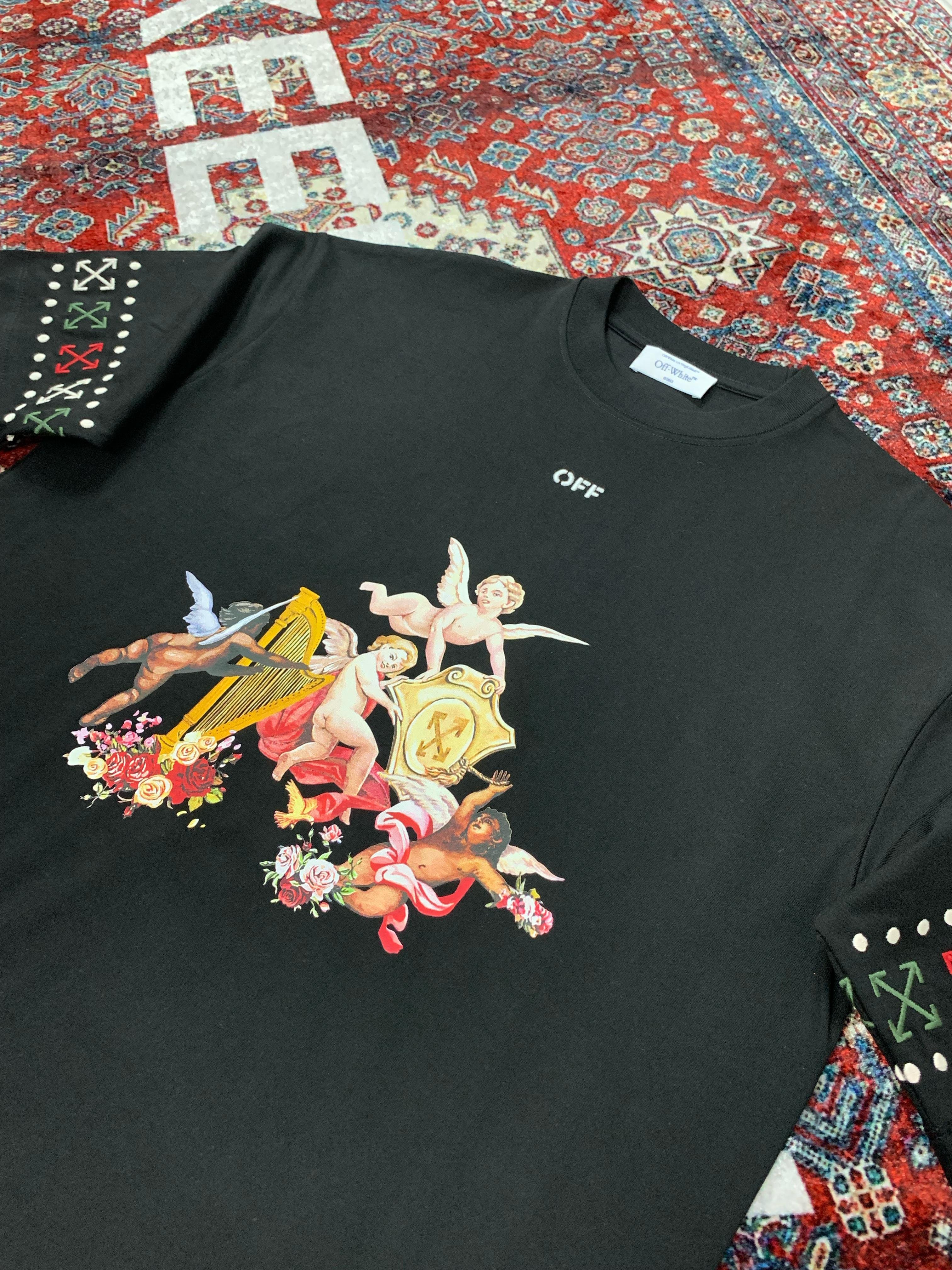 O-W New Season Luxury Art Design Top Quality Embroidered Black & White T-Shirt