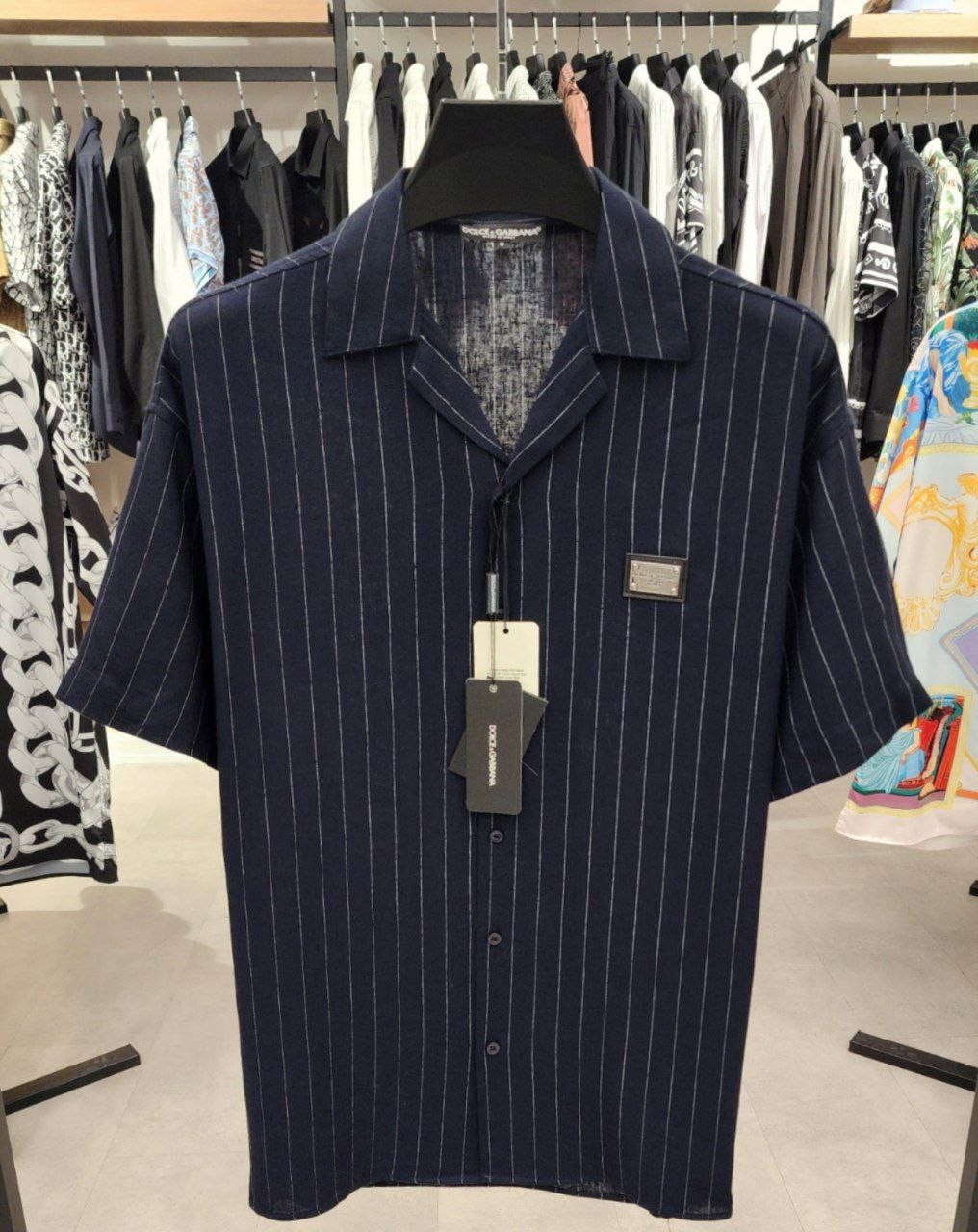 DG New Season Striped Design Cotton Shirt - Dark Blue