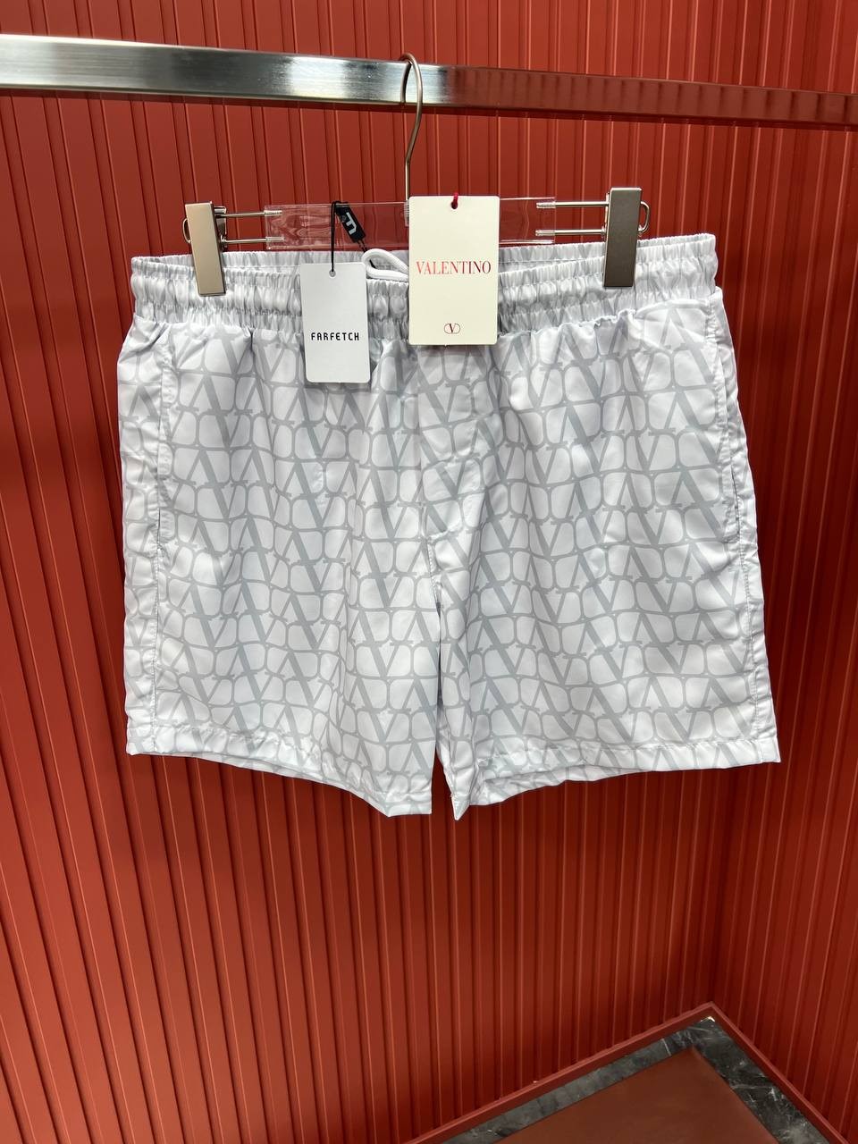 V Luxury Logo Printed Swim Shorts - White