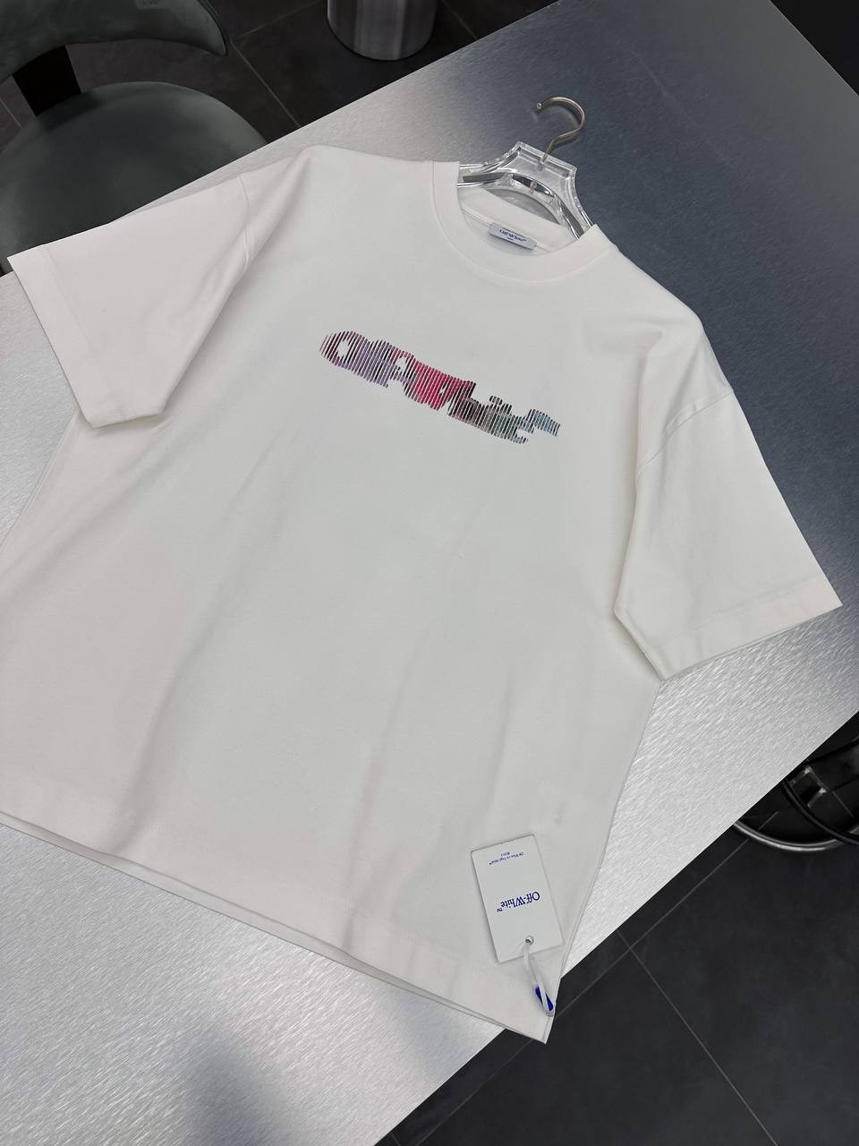 O-W Luxury Special Line Print Black & White T-Shirt