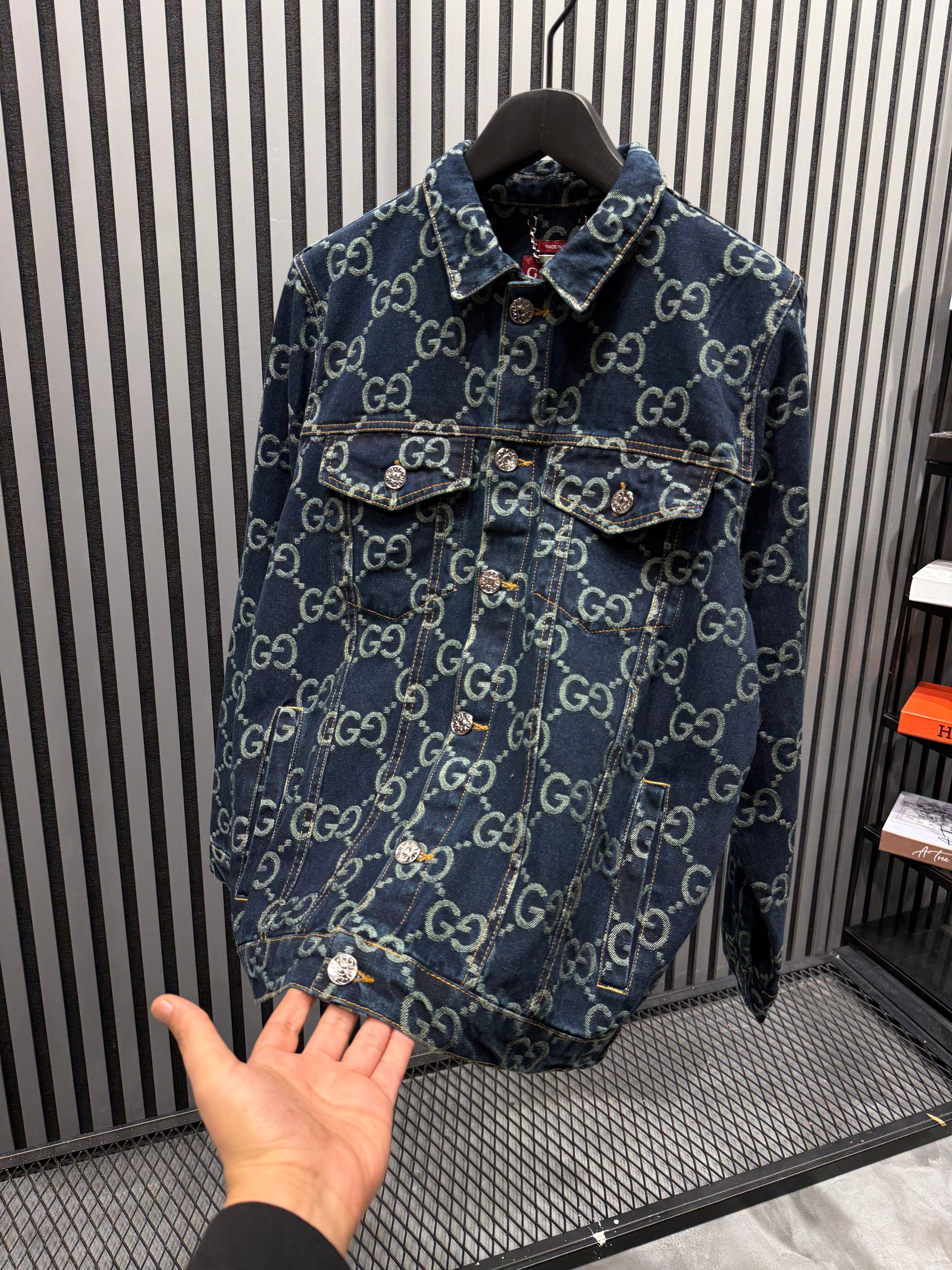 GG Luxury Logo Printed Denim Jacket