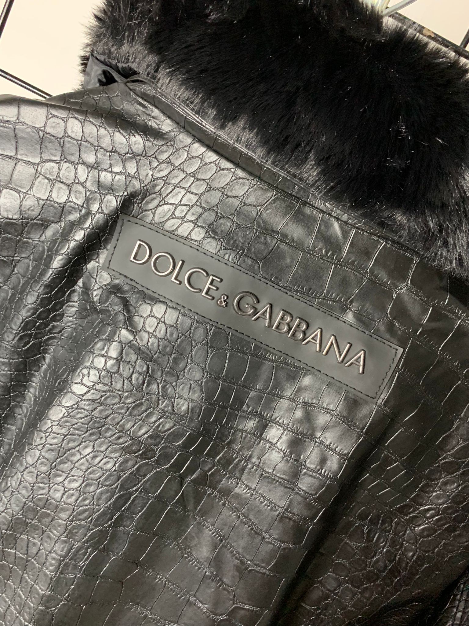 DG New Season Luxury Leather Black Wool Collar Jacket