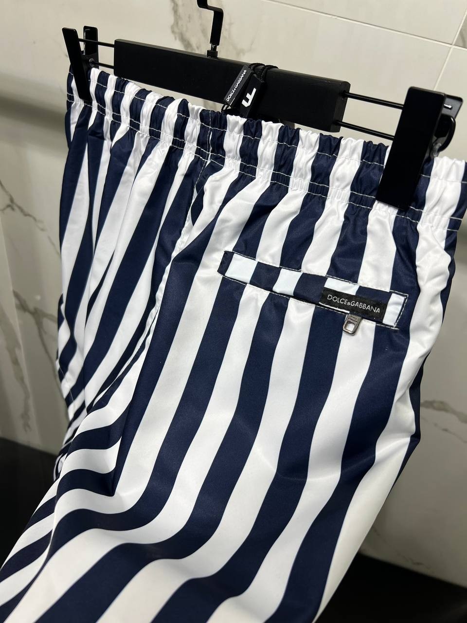 DG Navy Blue & White Striped Swim Short