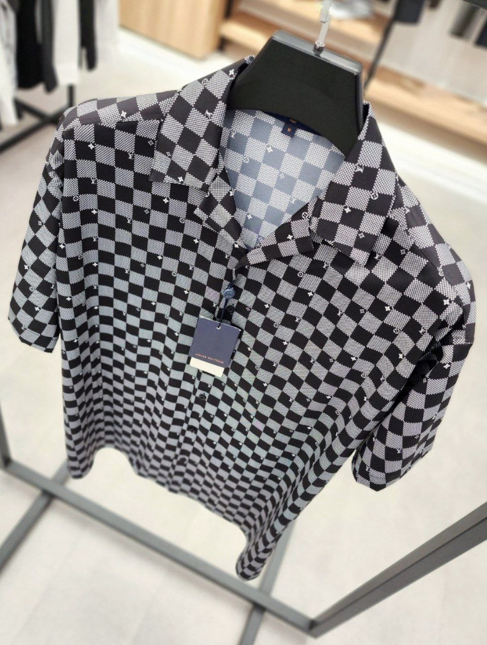 L New Season Grey & Brown Classic Square Model Silk Shirt