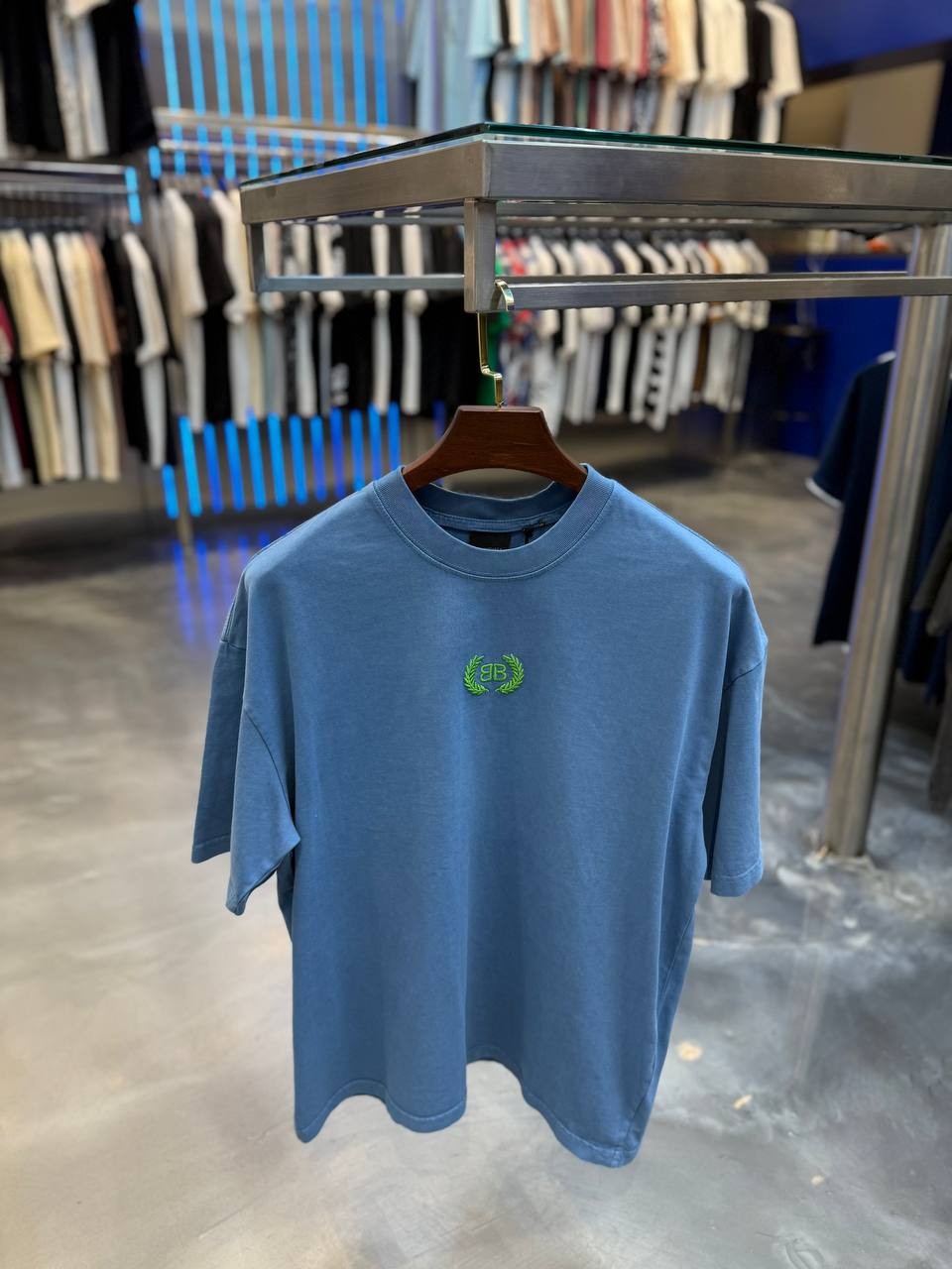BB Luxury Logo Embroidered Gray & Blue T-shirt - Blue