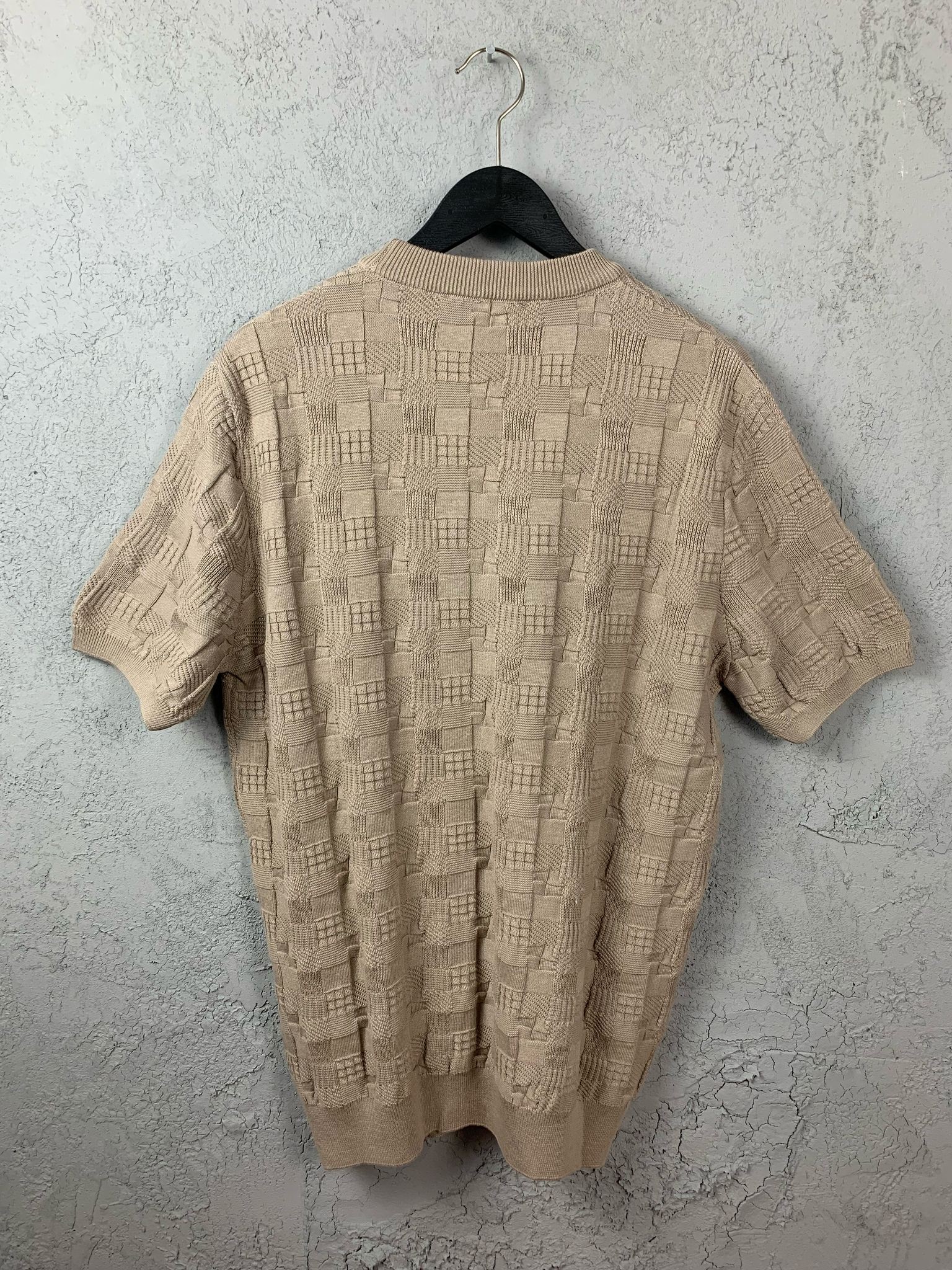 L Luxury Logo Detailed Knitwear Black & Beige T-shirt