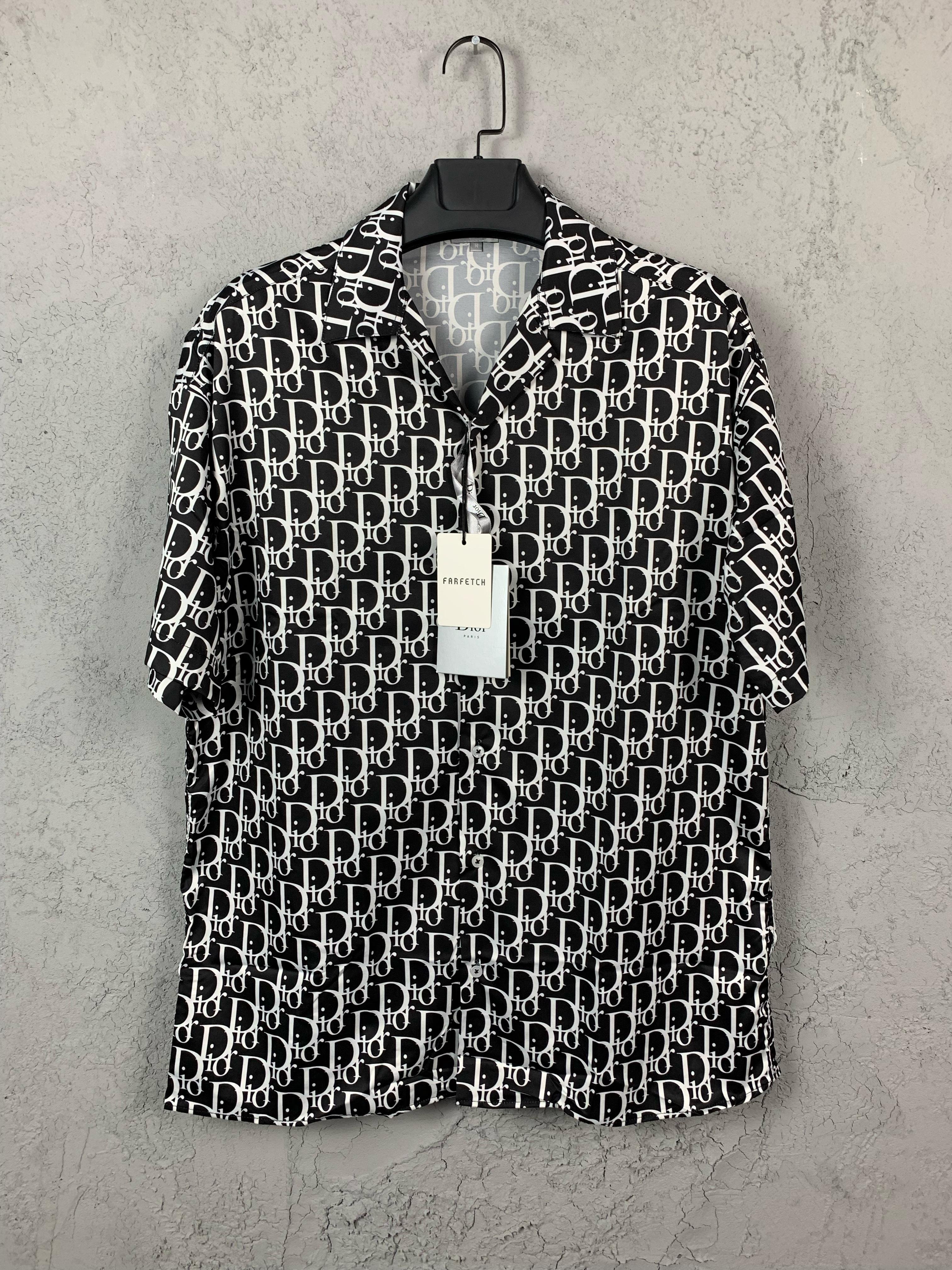 CD New Season Luxury Classic Printed Print Black Silk Shirt
