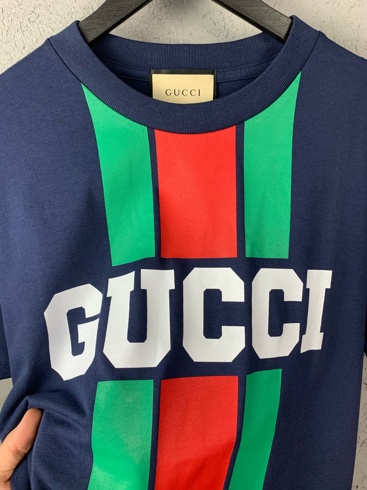 GG Luxury Green/Red Stripe Detail Black & Navy T-shirt
