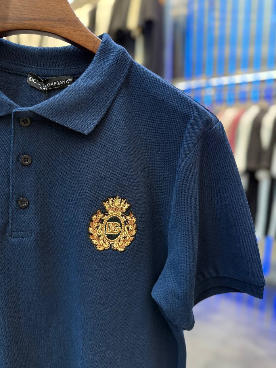 DG Luxury Lettering Embroidered Black&White&Blue&Red Polo T-shirt - Blue
