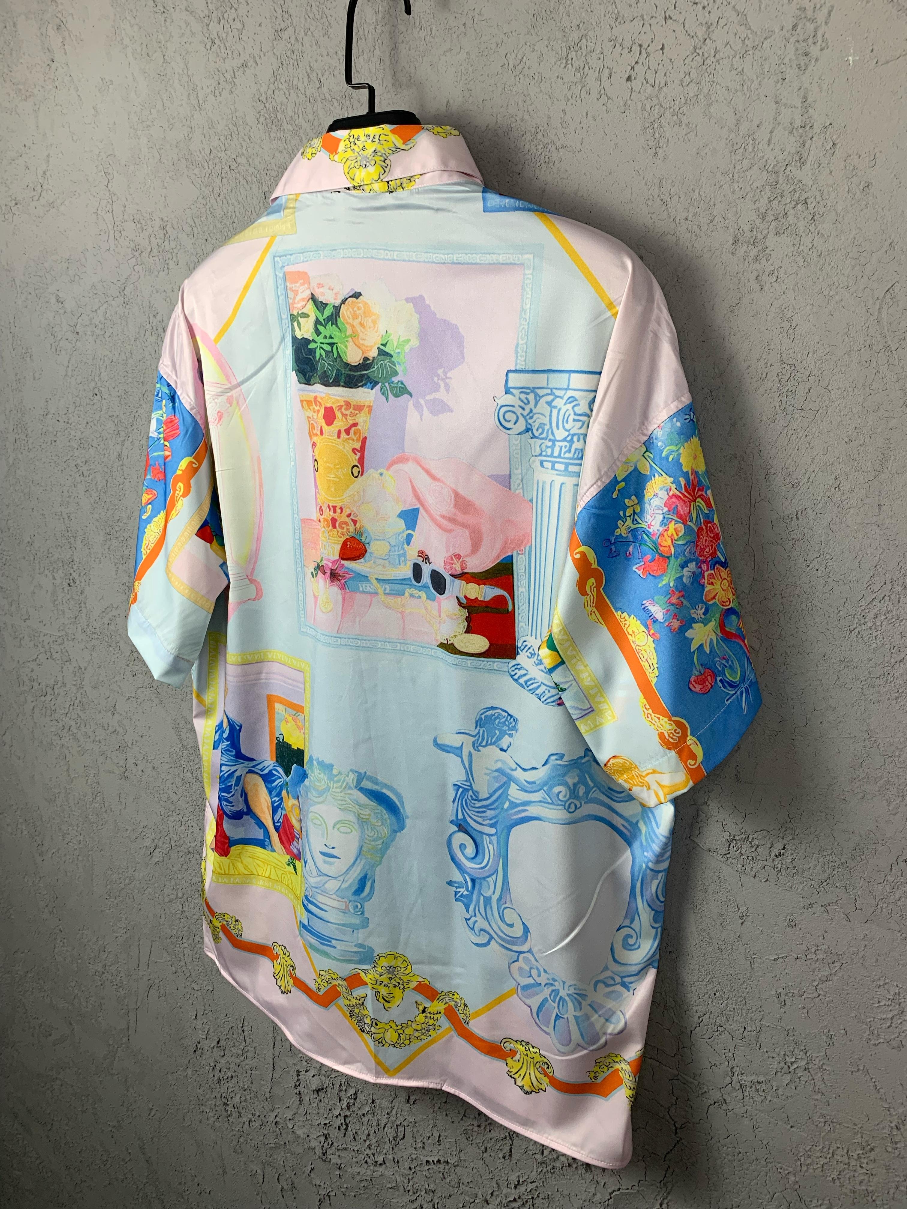 V New Season Colourful Flower Designed Silk Shirt