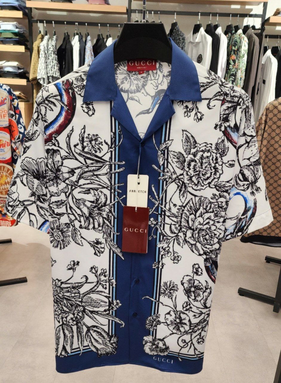 GG New Season Black  Floral Print Silk Shirt