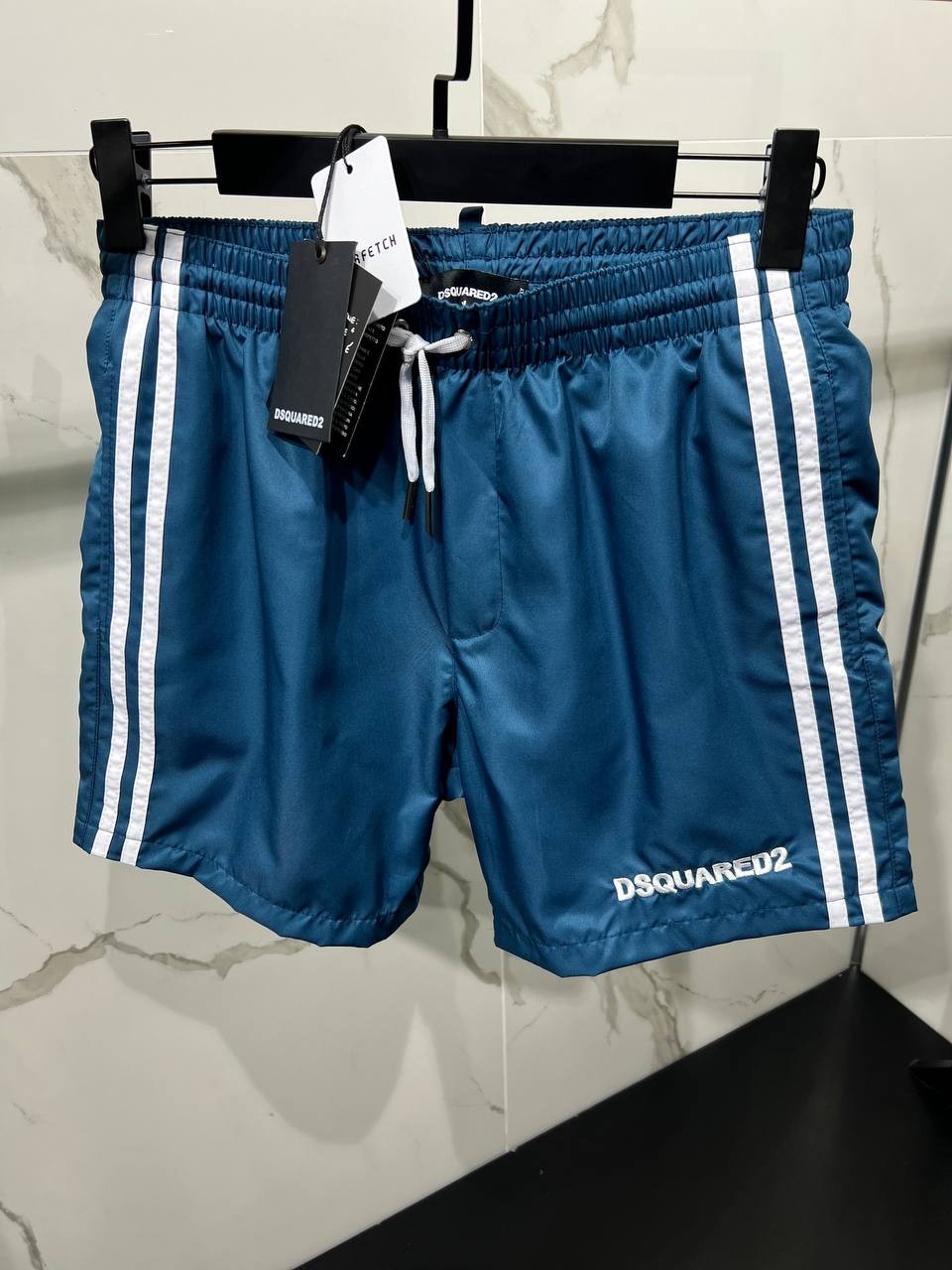D2 Luxury White Stripe Detail Swim Shorts - Dark Blue