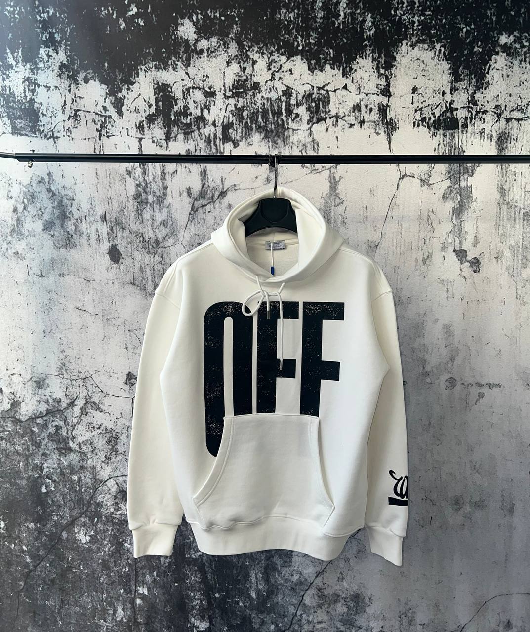 O-W Luxury Printed Black/White Hoodie - White