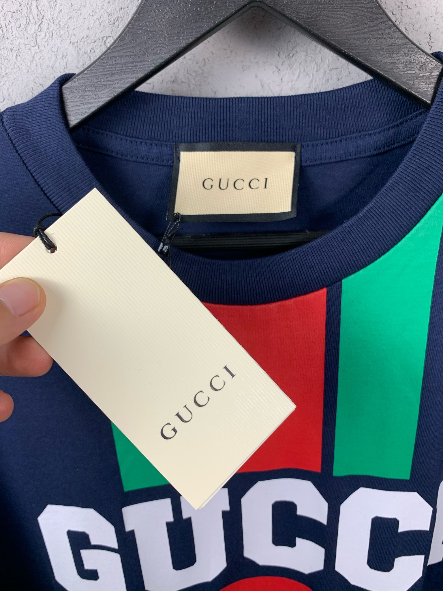 GG Luxury Green/Red Stripe Detail Black & Navy T-shirt
