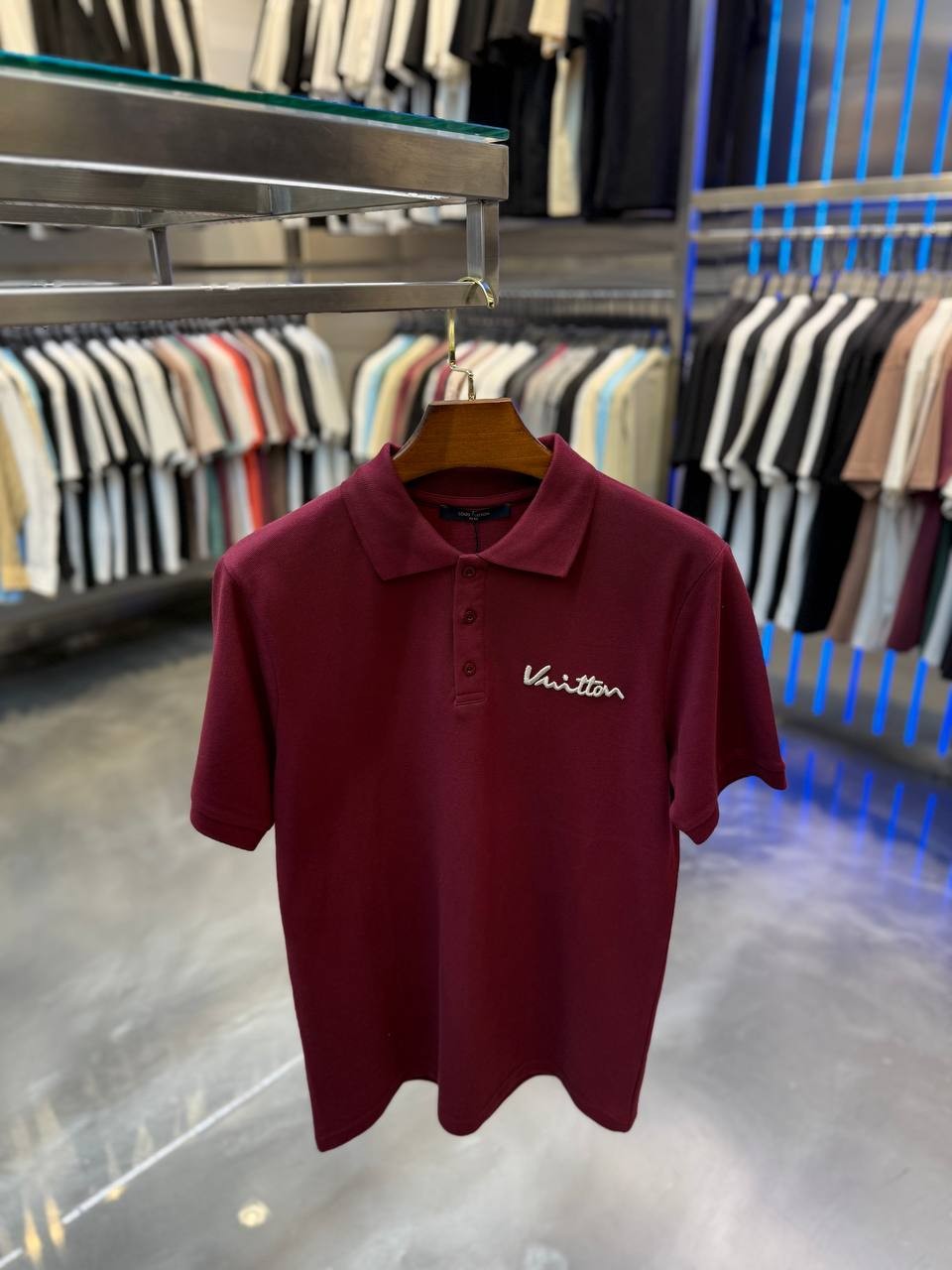 L Luxury Embroidery Detailed Polo T-shirt - Red