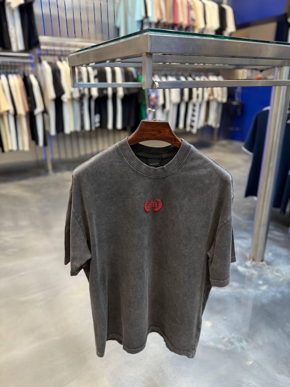 BB Luxury Logo Embroidered Gray & Blue T-shirt - Gray