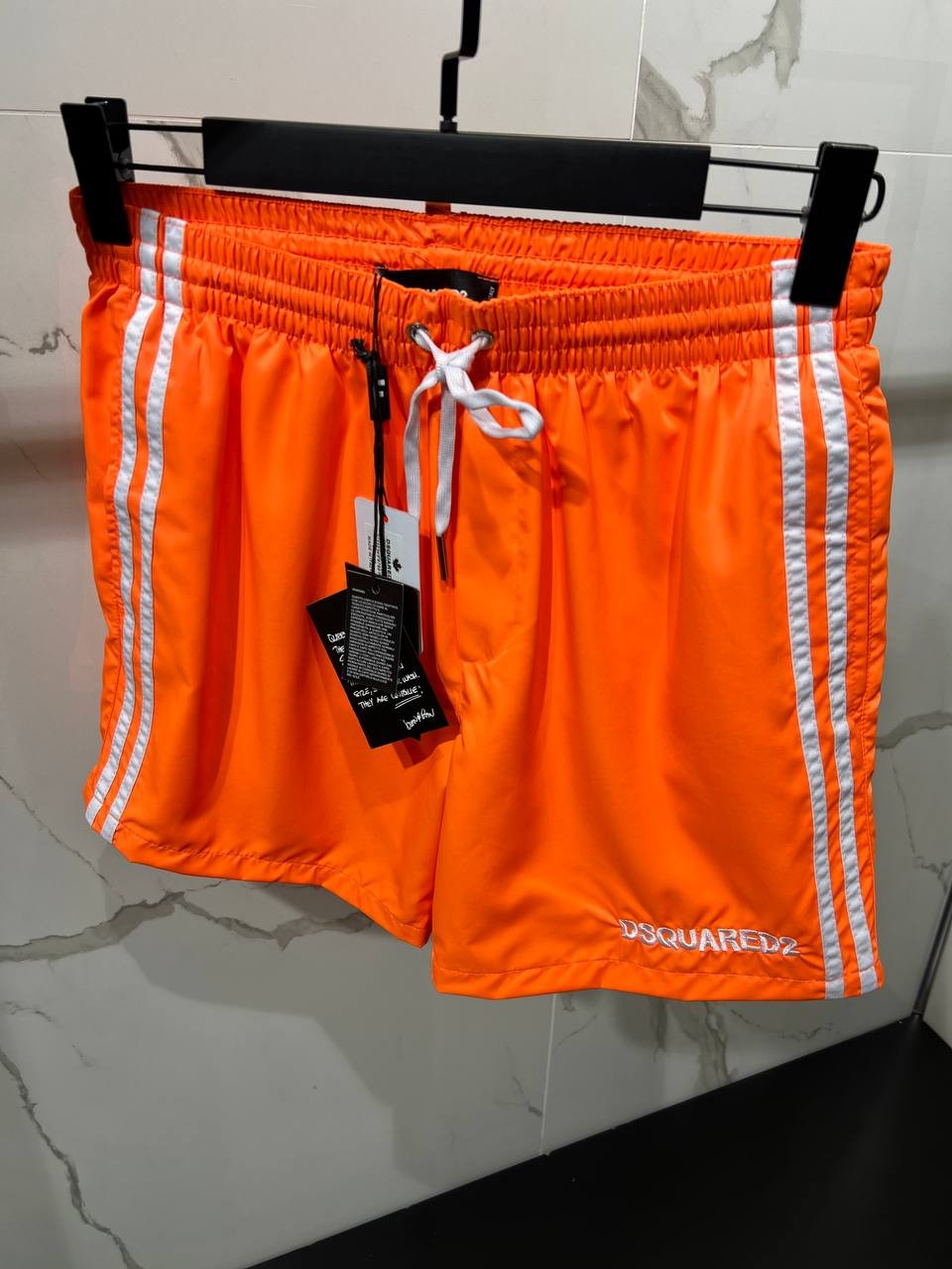 D2 Luxury White Stripe Detail Swim Shorts - Orange