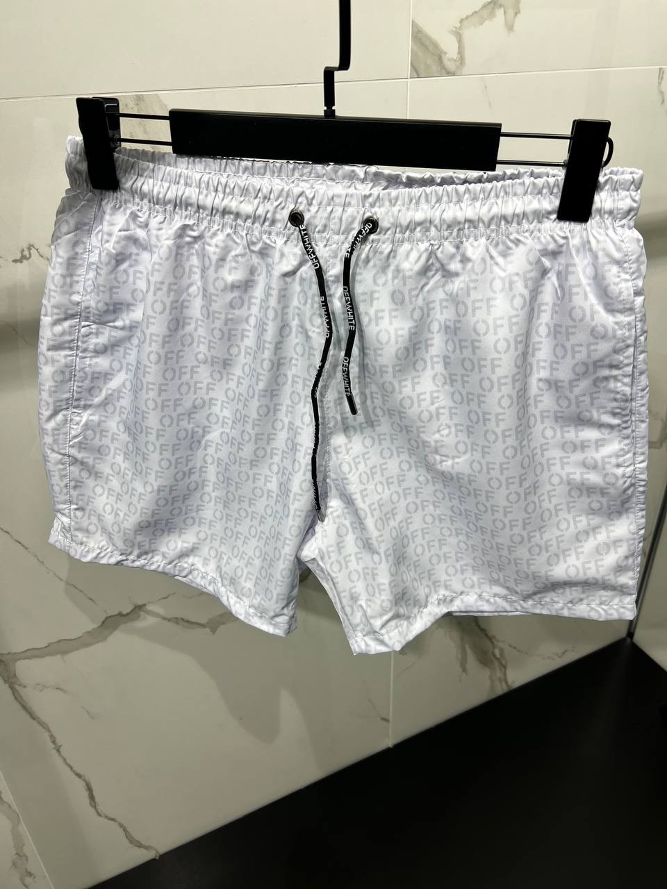 O-W Luxury Off Printed Swim Shorts - White
