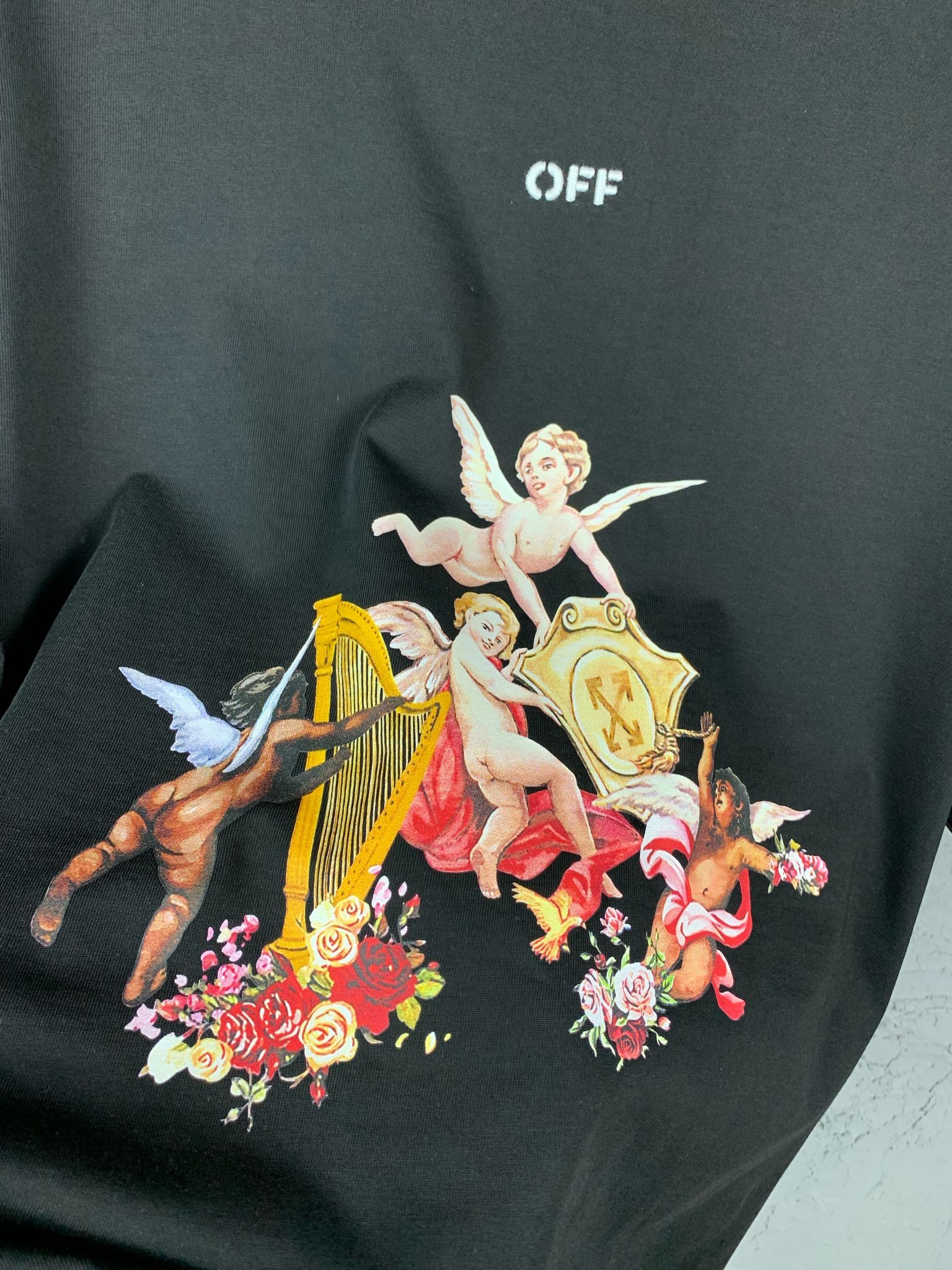 O-W New Season Luxury Art Design Top Quality Embroidered Black & White T-Shirt
