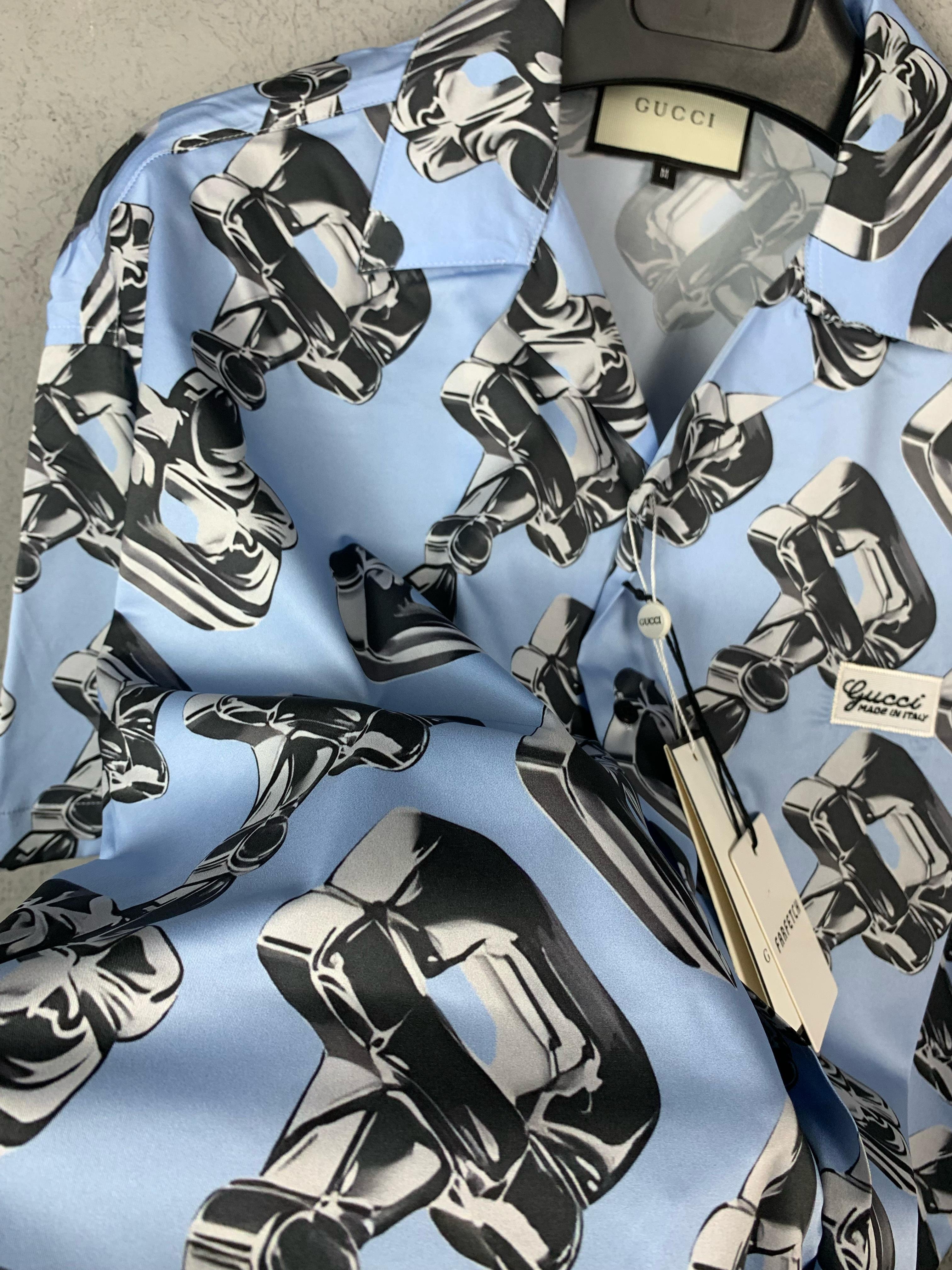 GG New Season Special Designed Blue Silk Shirt