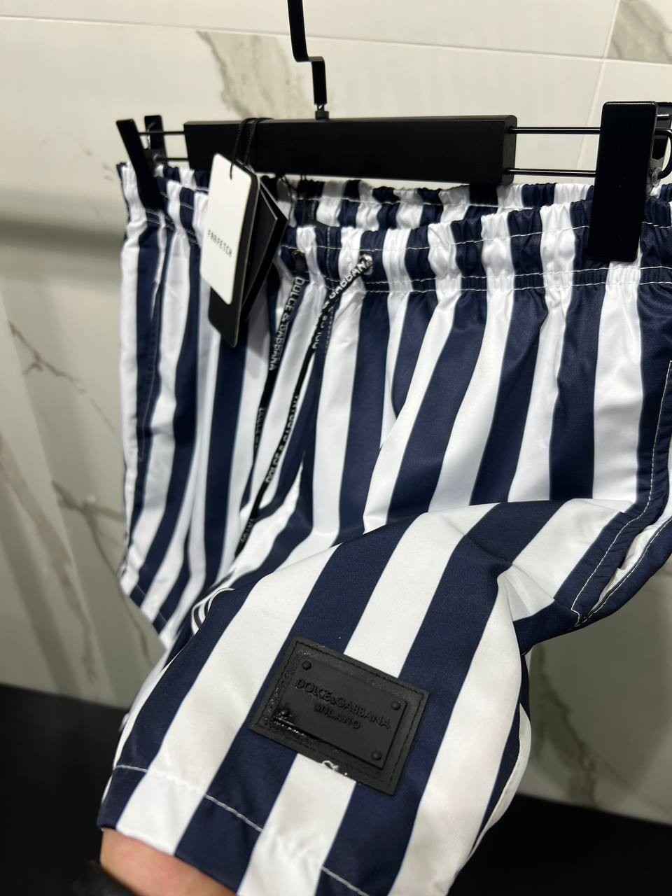 DG Navy Blue & White Striped Swim Short