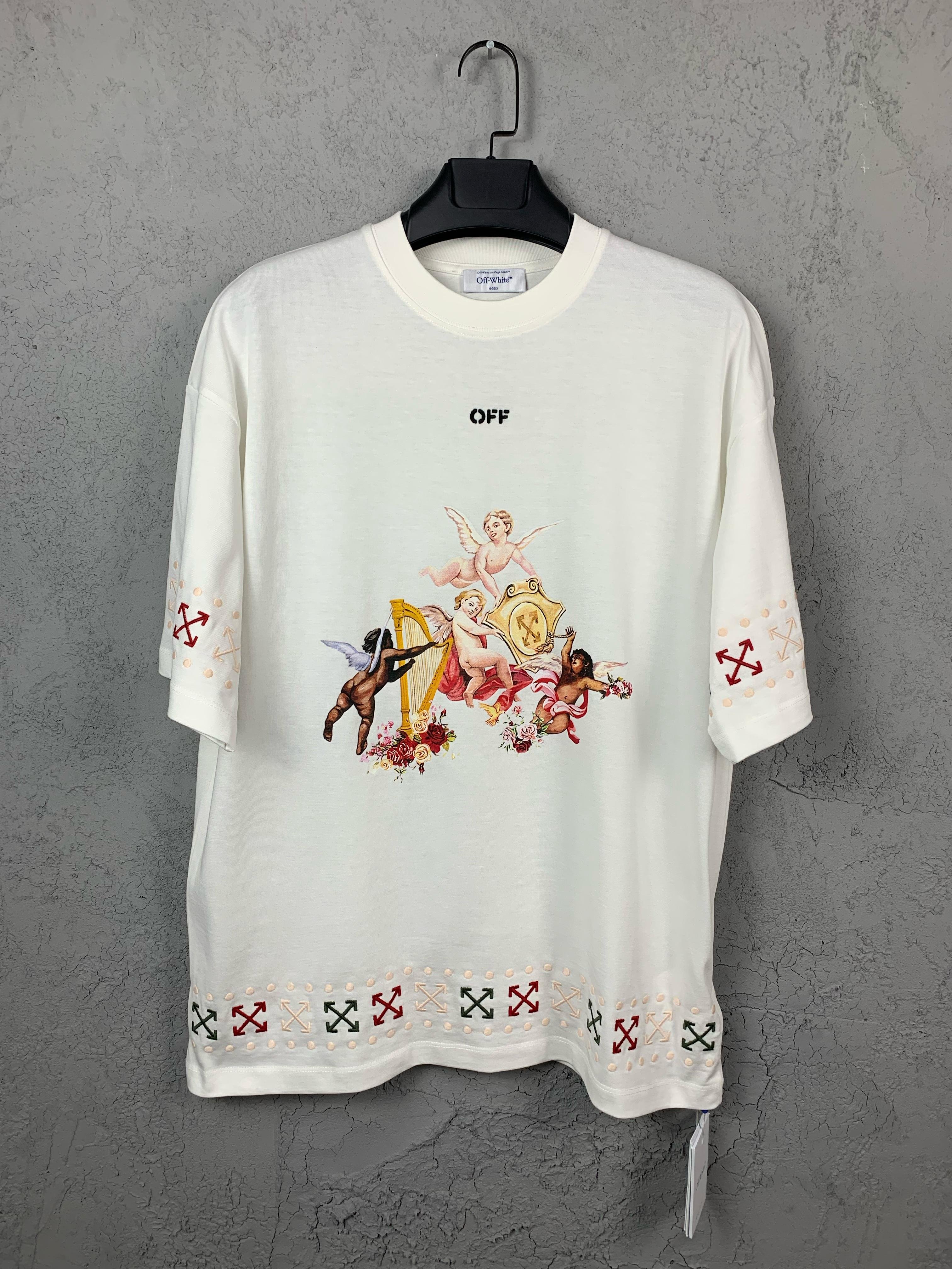 O-W New Season Luxury Art Design Top Quality Embroidered Black & White T-Shirt