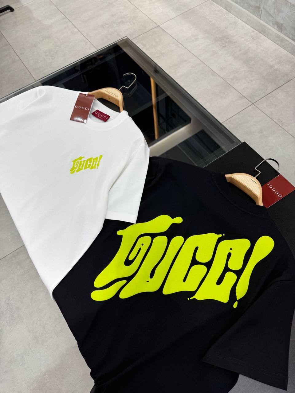 GG Luxury Cross Lettering Printed Black & White T-shirt