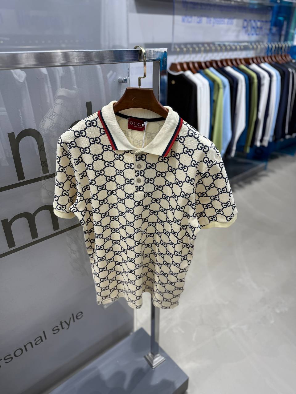 GG Luxury Logo Printed Polo Shirt - Cream