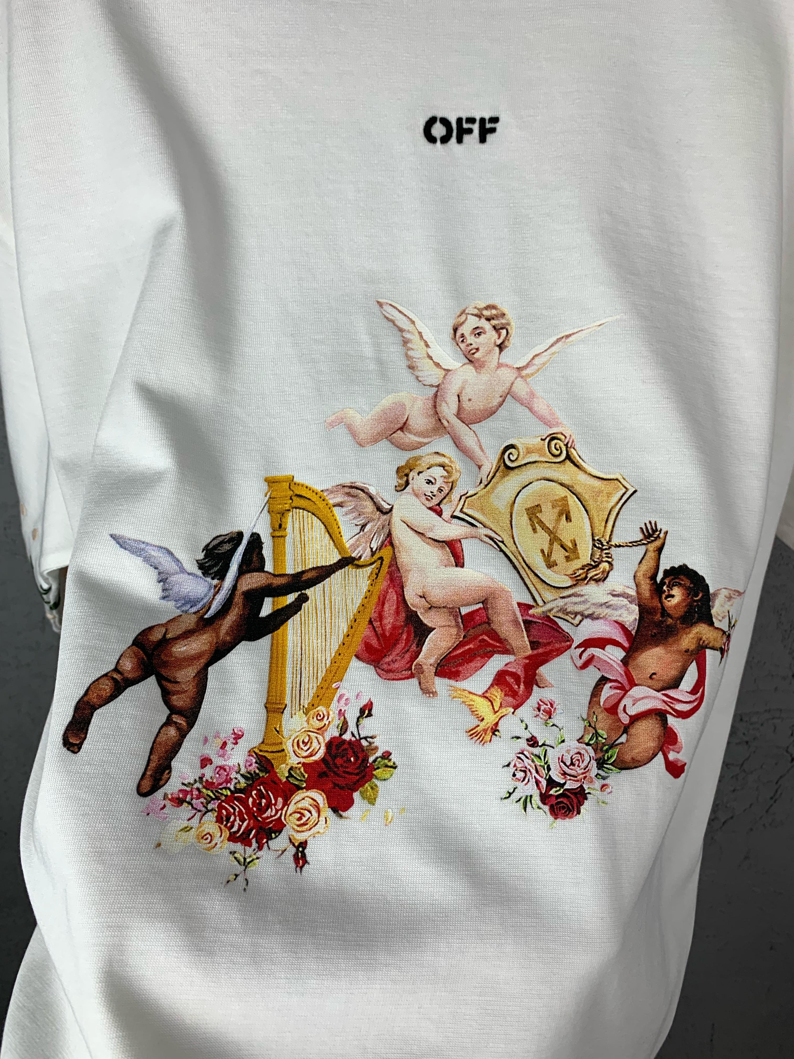 O-W New Season Luxury Art Design Top Quality Embroidered Black & White T-Shirt