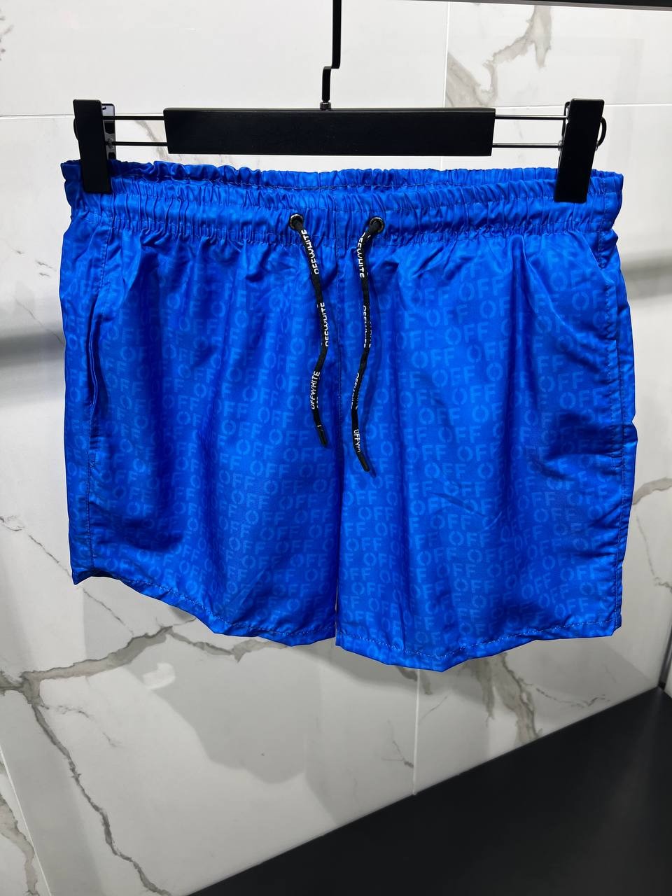 O-W Luxury Off Printed Swim Shorts - Blue