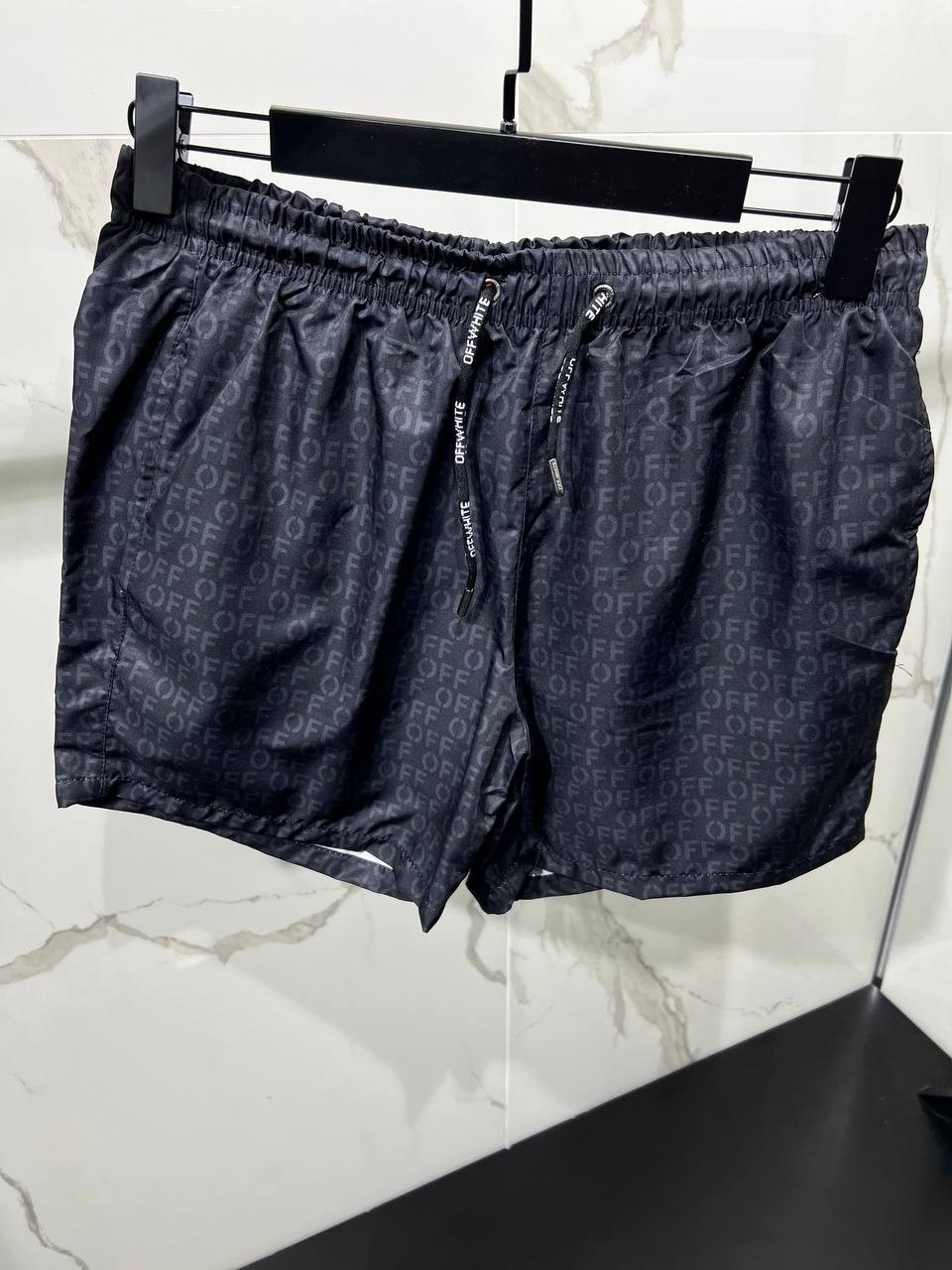 O-W Luxury Off Printed Swim Shorts - Black