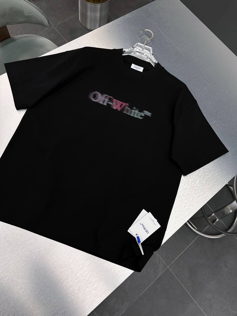 O-W Luxury Special Line Print Black & White T-Shirt