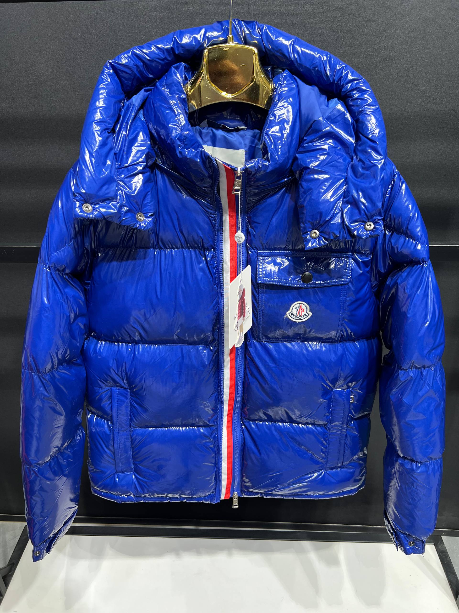 M Luxury  High-Shine Padded Black/Orange/Red/Blue Jacket - Blue