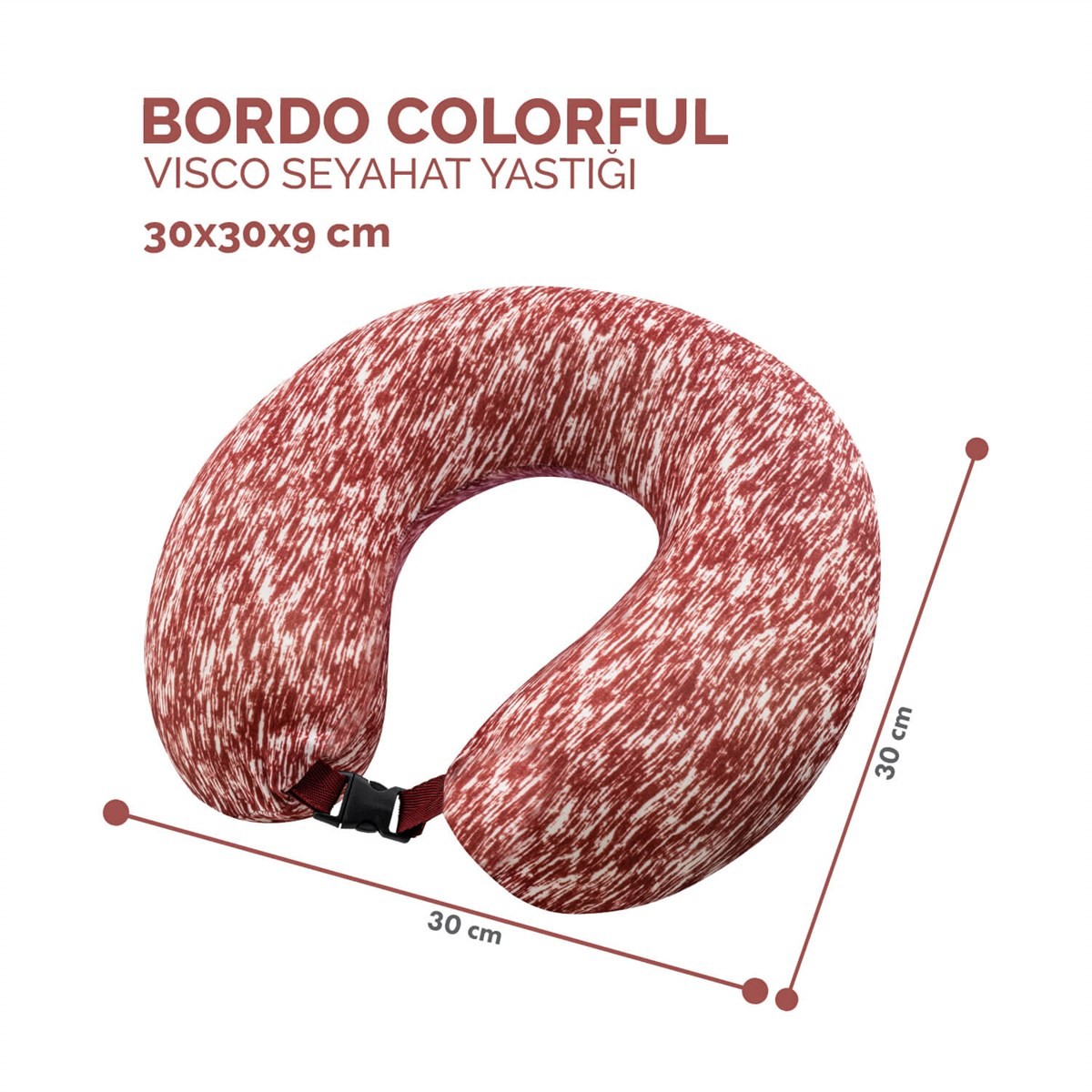 Colorful Visco Ortopedik Seyahat Yastığı Kırçıllı Bordo