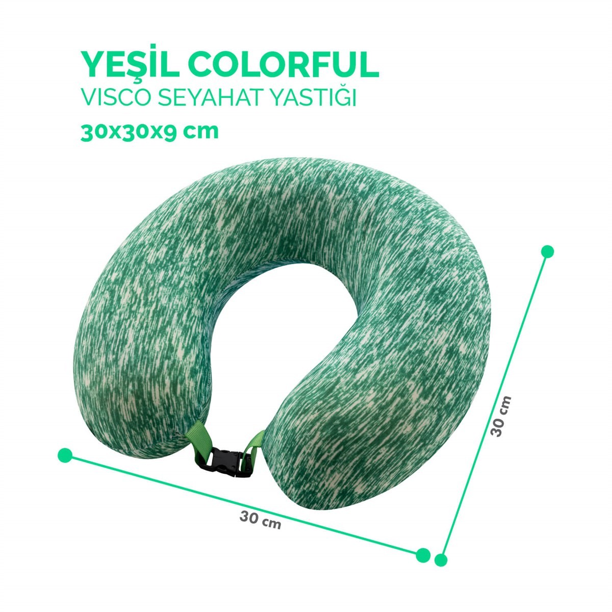 Colorful Visco Ortopedik Seyahat Yastığı Kırçıllı Yeşil