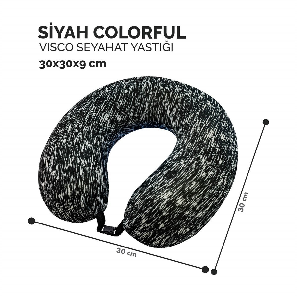 Colorful Visco Ortopedik Seyahat Yastığı Kırçıllı Siyah