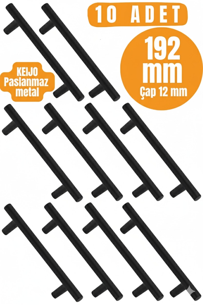 5 ADET Keijo SİYAH 192mm Paslanmaz Kulp (mobilya, dolap kulbu, kulp modeli)