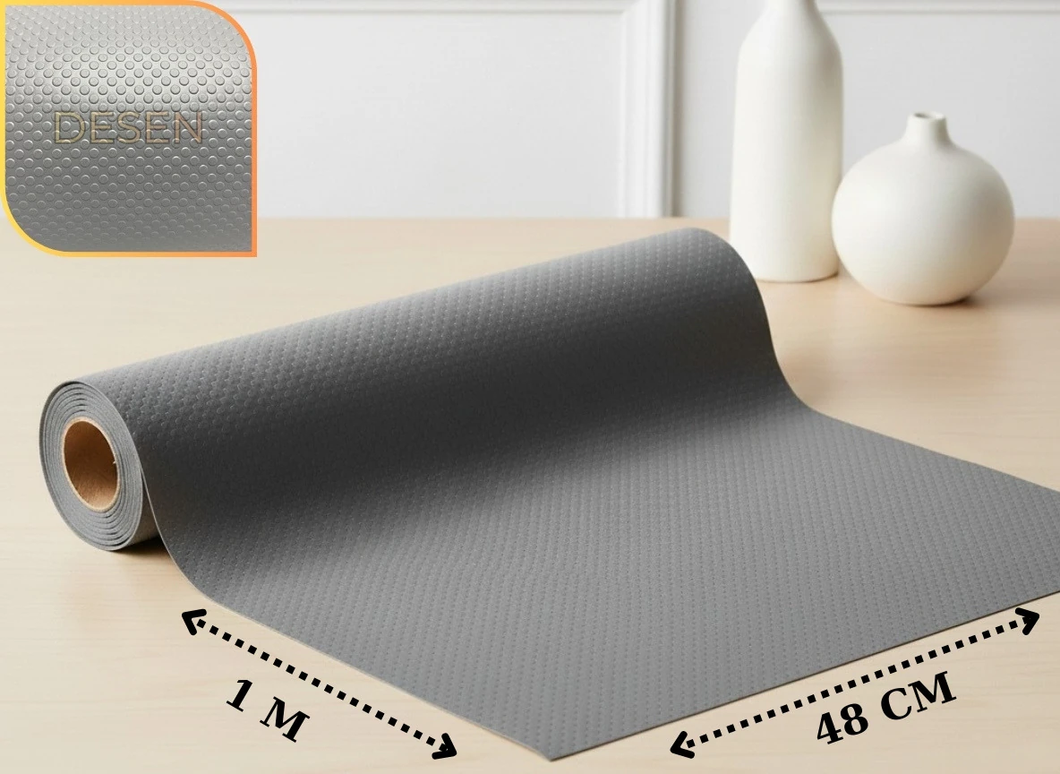 48 cm x 1 m - açık gri, kabartma nokta desenli, Çekmece İçi Kaydırmaz Halı , çekmece halısı