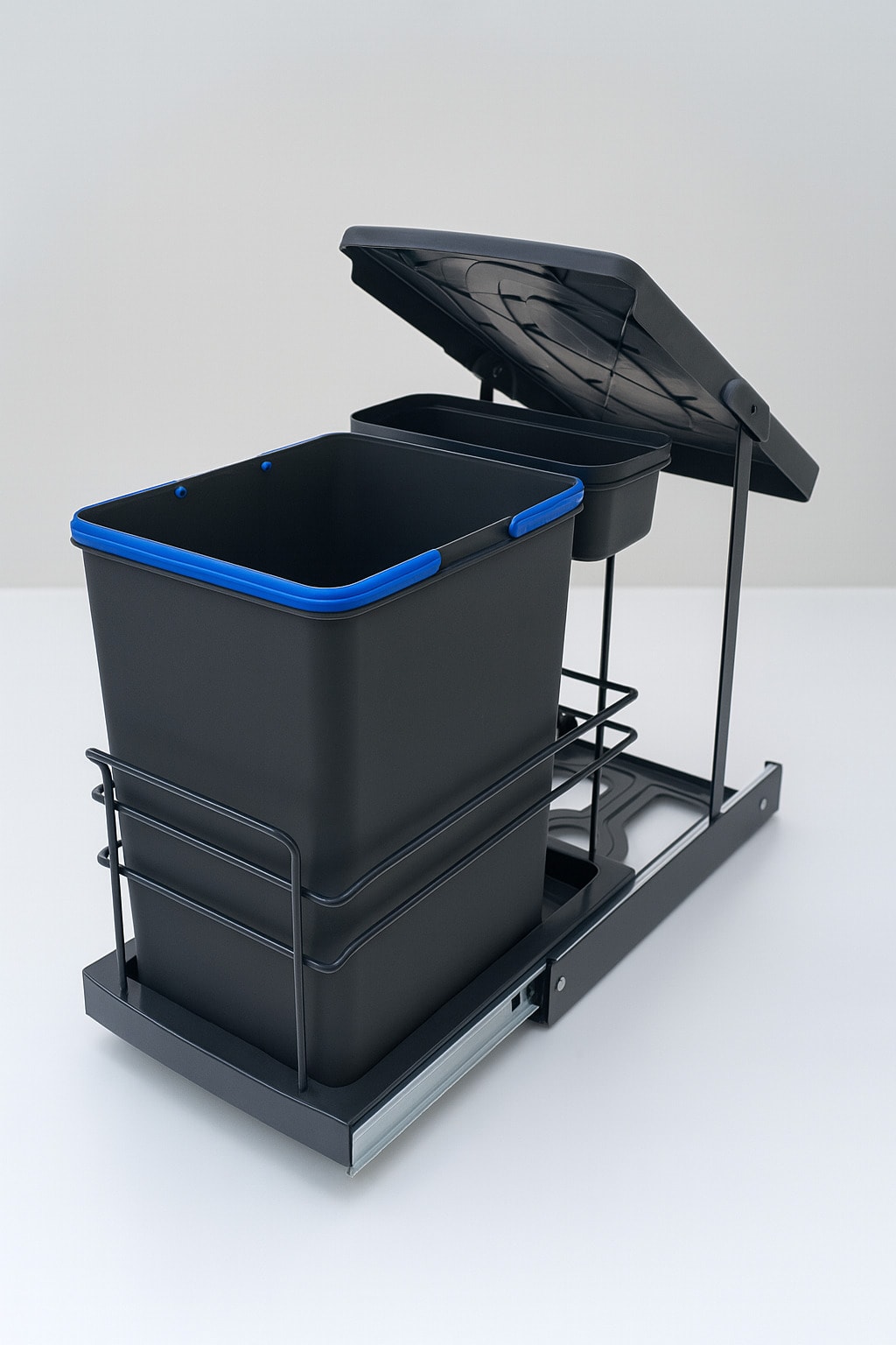 Cassone 16+1 Litre Dolap İçi Raylı Teleskopik Antrasit Çöp Kovası, Minimum Kapak Genişliği 40 cm