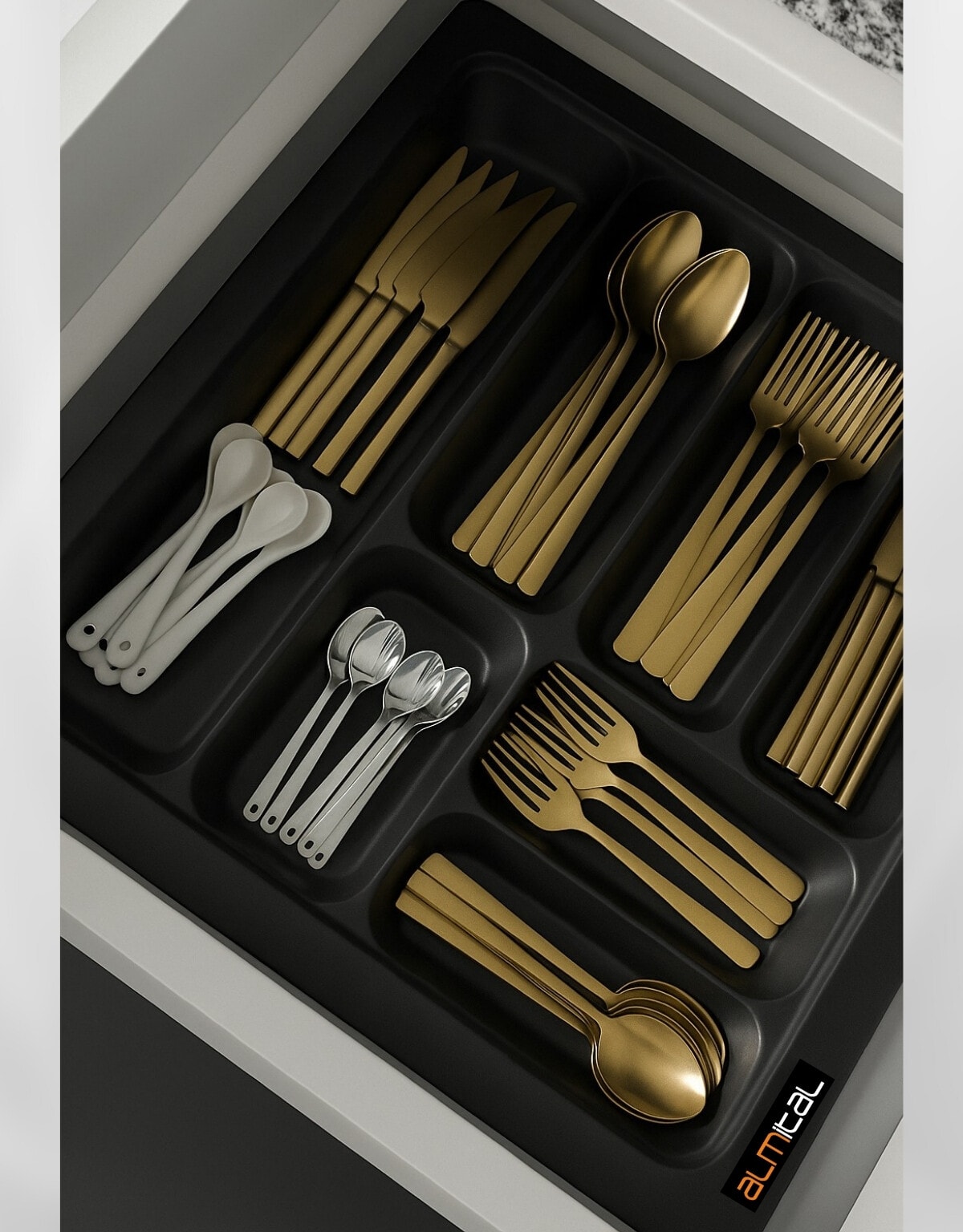 47x49 cm. 7 gözlü Antrasit Çekmece Içi Kaşıklık 38X41 Cm'e Kadar Kesilebilir-ücretiz kesim 