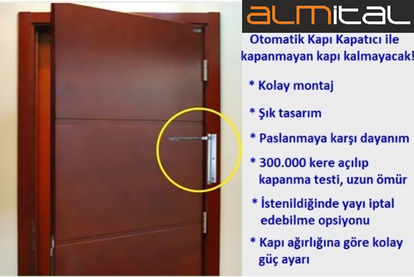 SERVO Krom, otomatik kapı kapatıcı (kapı itme yayı, bahçe kapısı, oda kapısı, daire kapısı kapatıcı)