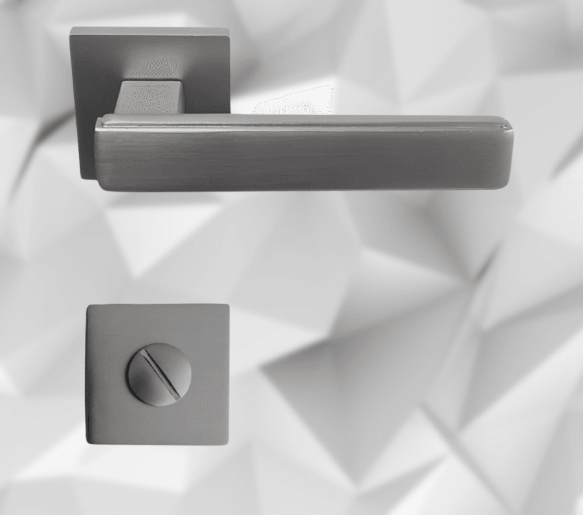 Lusso İnox Kare Rozetli WC Kapı Kolu ve 45X18mm Saten WC Gömme Kilit Set
