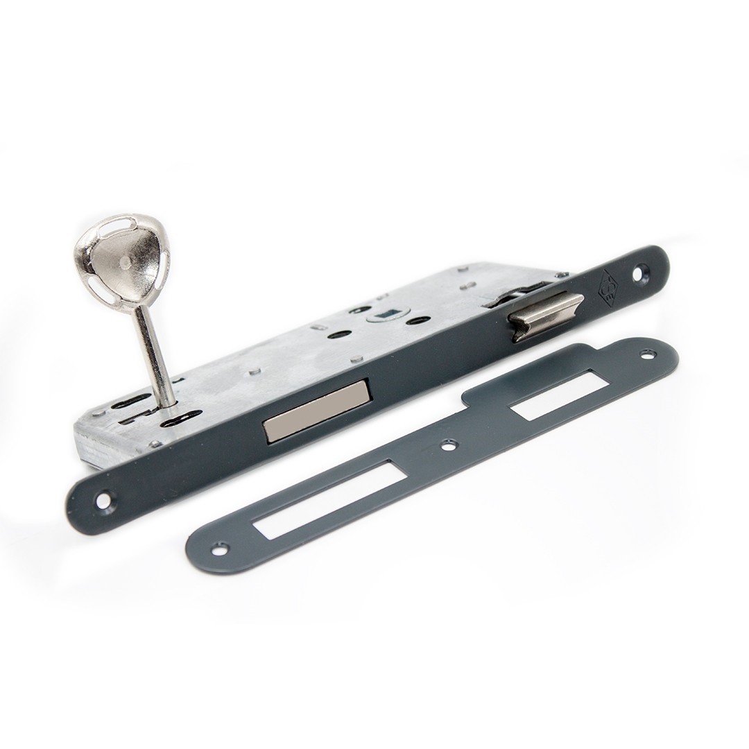 Lusso Antrasit Kare Rozetli Oda Kapı Kolu ve 45X18mm Antrasit Oda Gömme Kilit Set