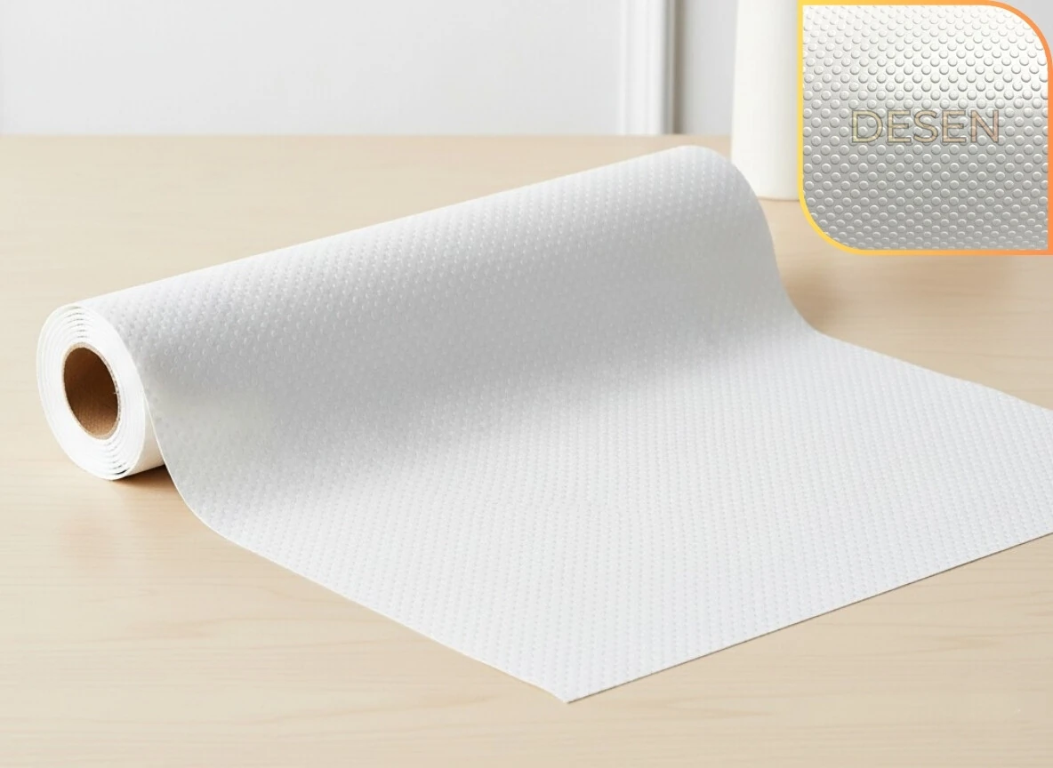 48 cm x 1 Metre Beyaz Kabartma Nokta Desenli Çekmece İçi Kaydırmaz Halı , çekmece halısı