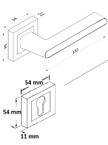 Lusso Antrasit Kare Rozetli Oda Kapı Kolu ve 40X23mm Antrasit Oda Gömme Kilit Set