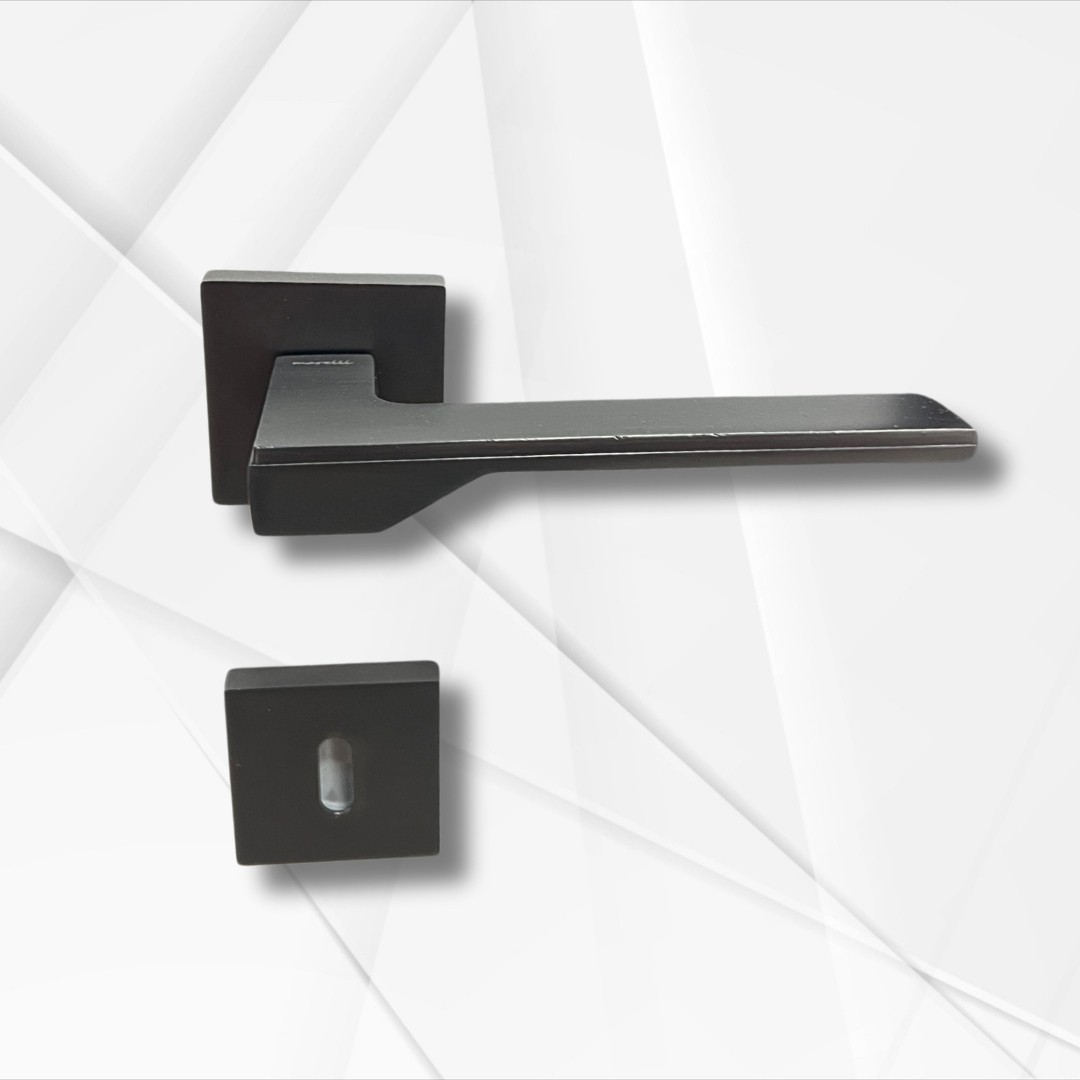 Stilo Antrasit Kare Rozetli Oda Kapı Kolu ve 40X23mm Antrasit Oda Gömme Kilit Set