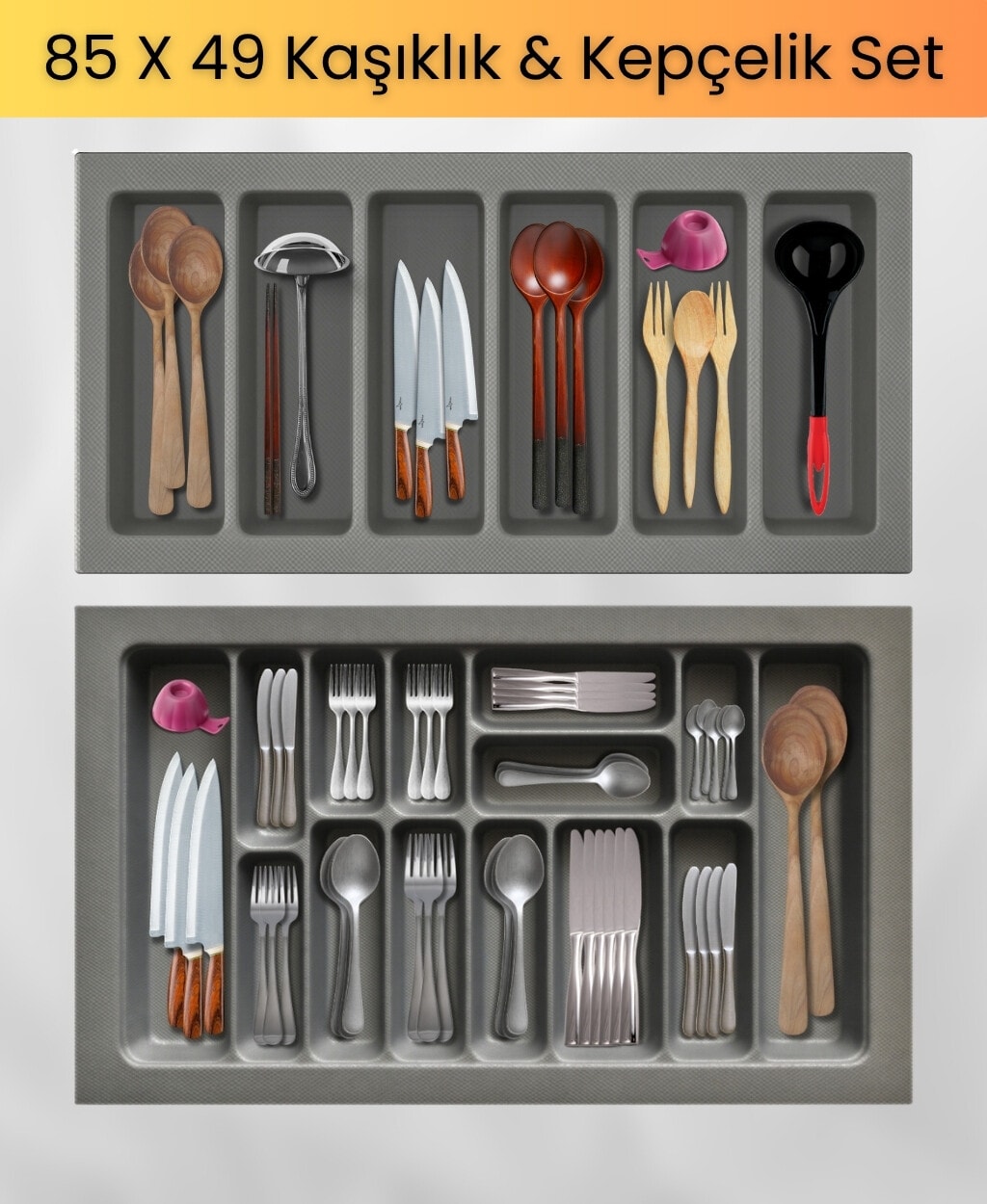 85x49 Kaşıklık Ve Kepçelik 2'li Set 78x41 cm'e kadar kesilebilir. (ÜCRETSİZ KESİM)