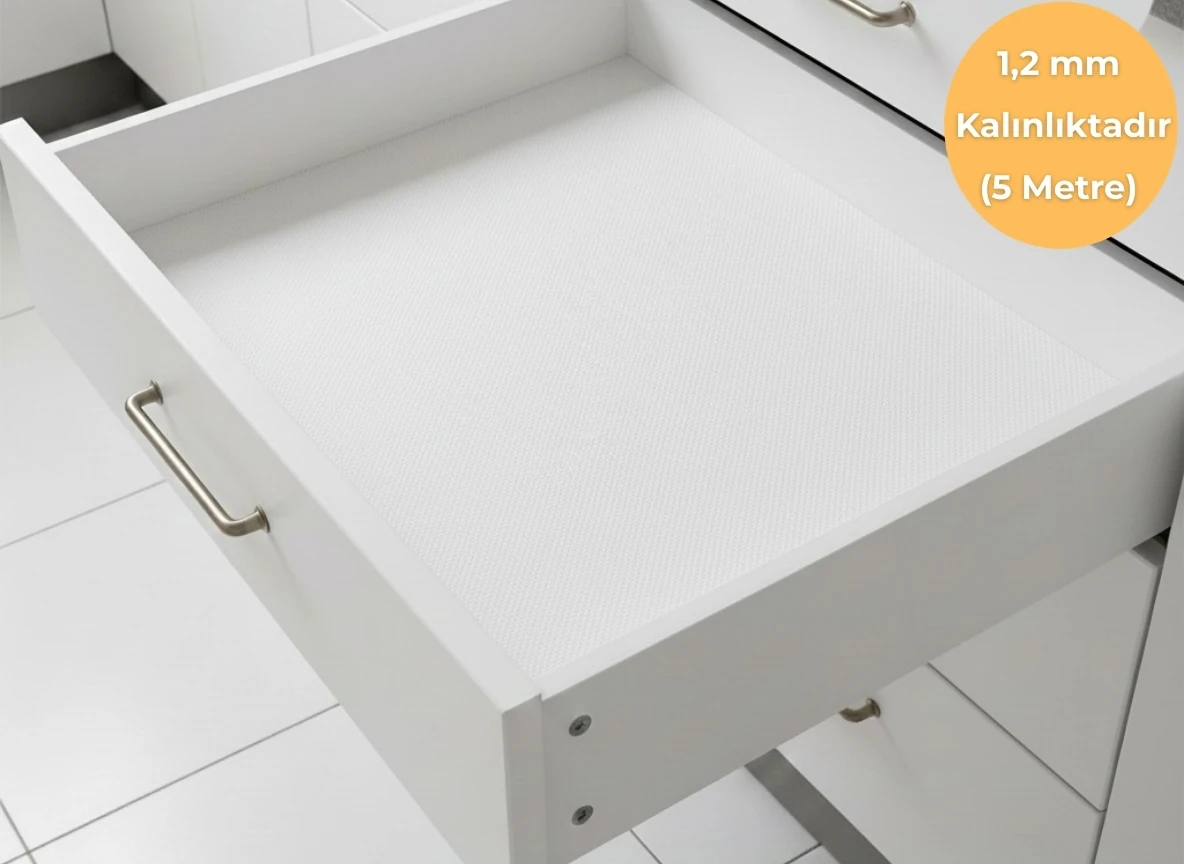 48 cm x 5 Metre Beyaz Kabartma Nokta Desenli Çekmece İçi Kaydırmaz Halı , çekmece halısı