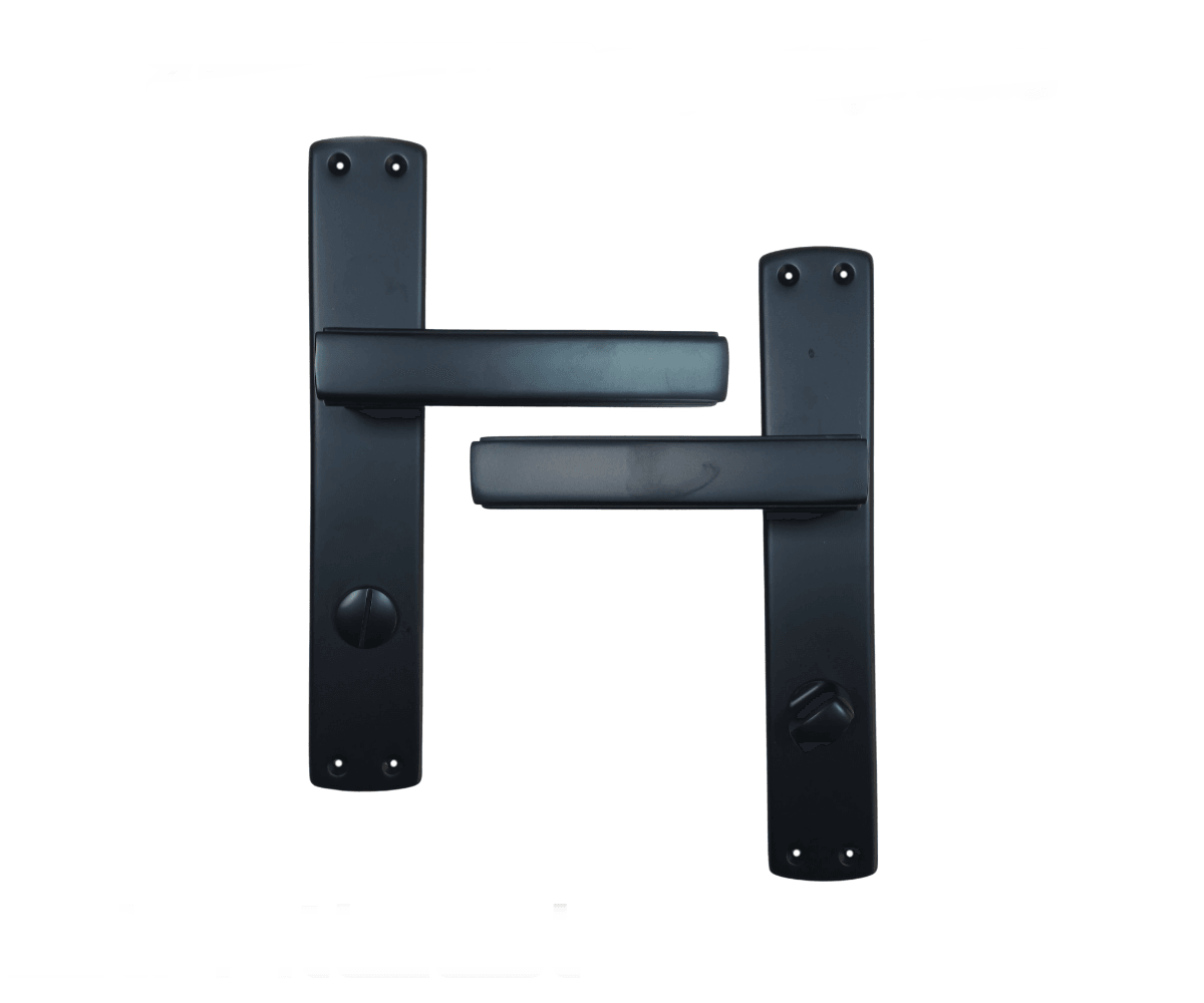 Kapı Kolu ve Kilit Seti, Lusso Siyah Aynalı WC Kapı Kolu ve 40X23mm Siyah WC Gömme Kilit Set