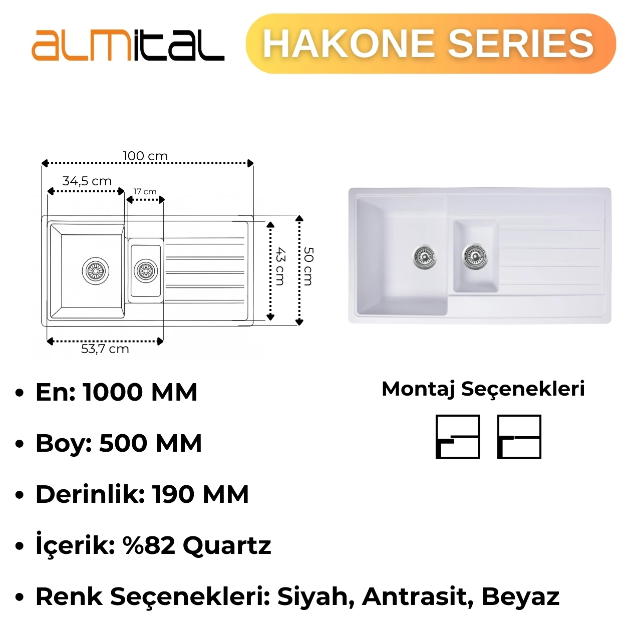 Granit Evye HAKONE Series White 100x50 (BEYAZ) 